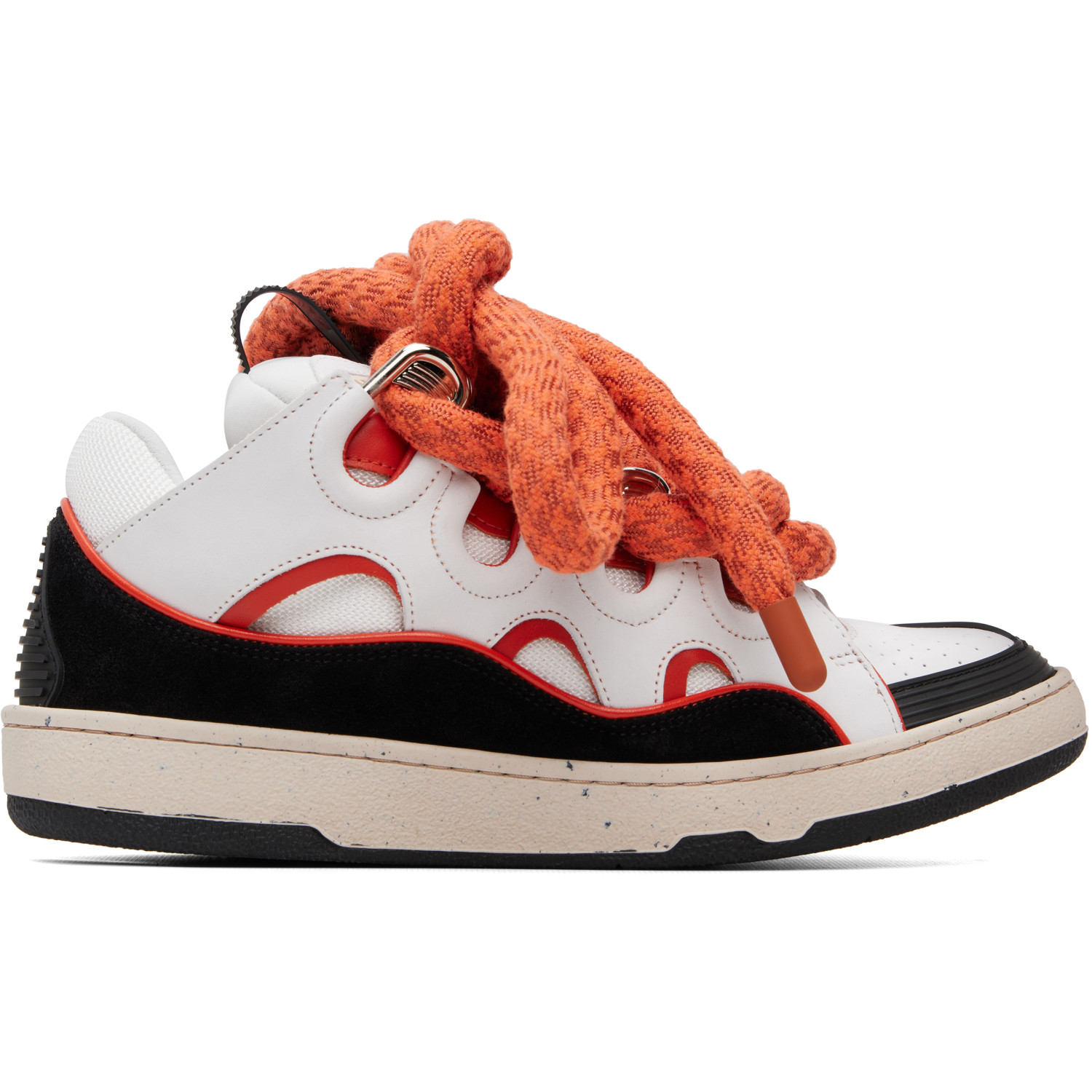 Lanvin Off-White & Orange Curb Snake Leather Sneakers