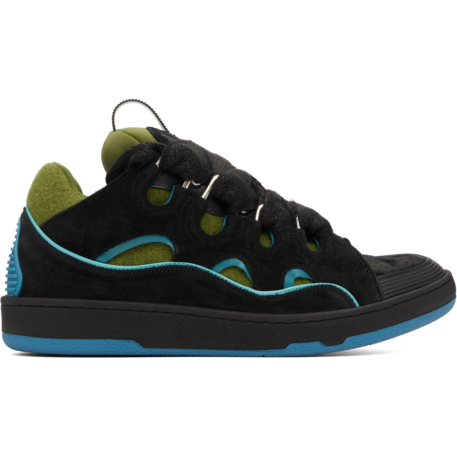 Lanvin Black & Green Curb Felt Sneakers