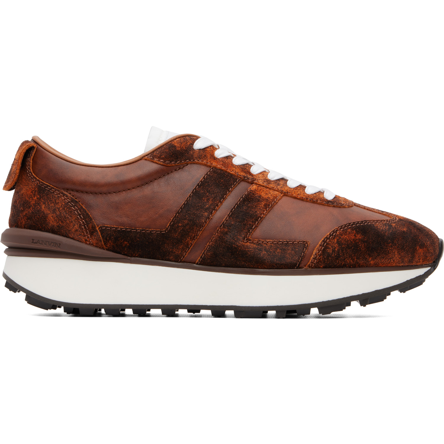 Lanvin Brown & Orange Bumpr Used Leather Sneakers