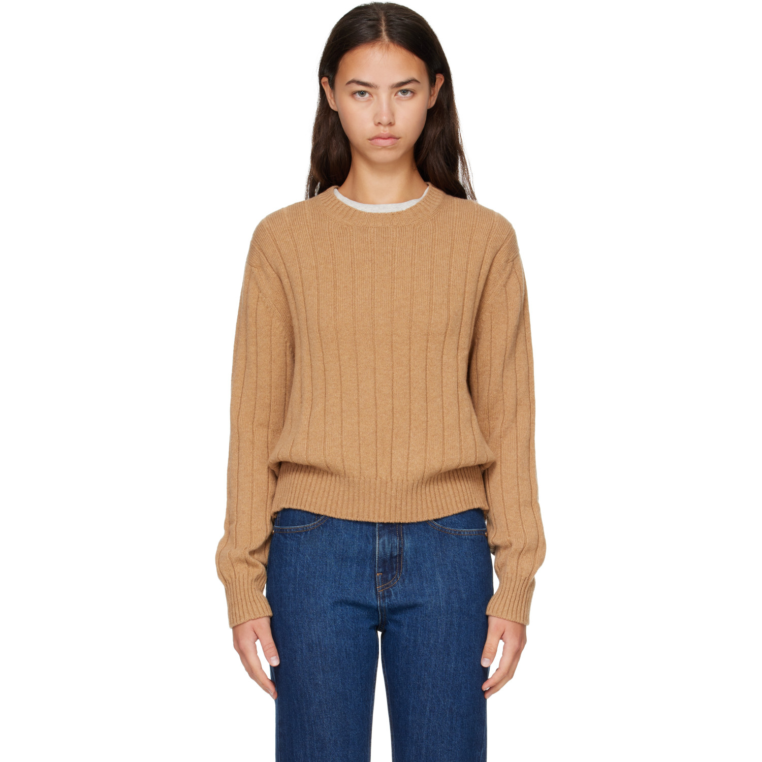 &Daughter Tan Rooney Rib Crewneck Sweater