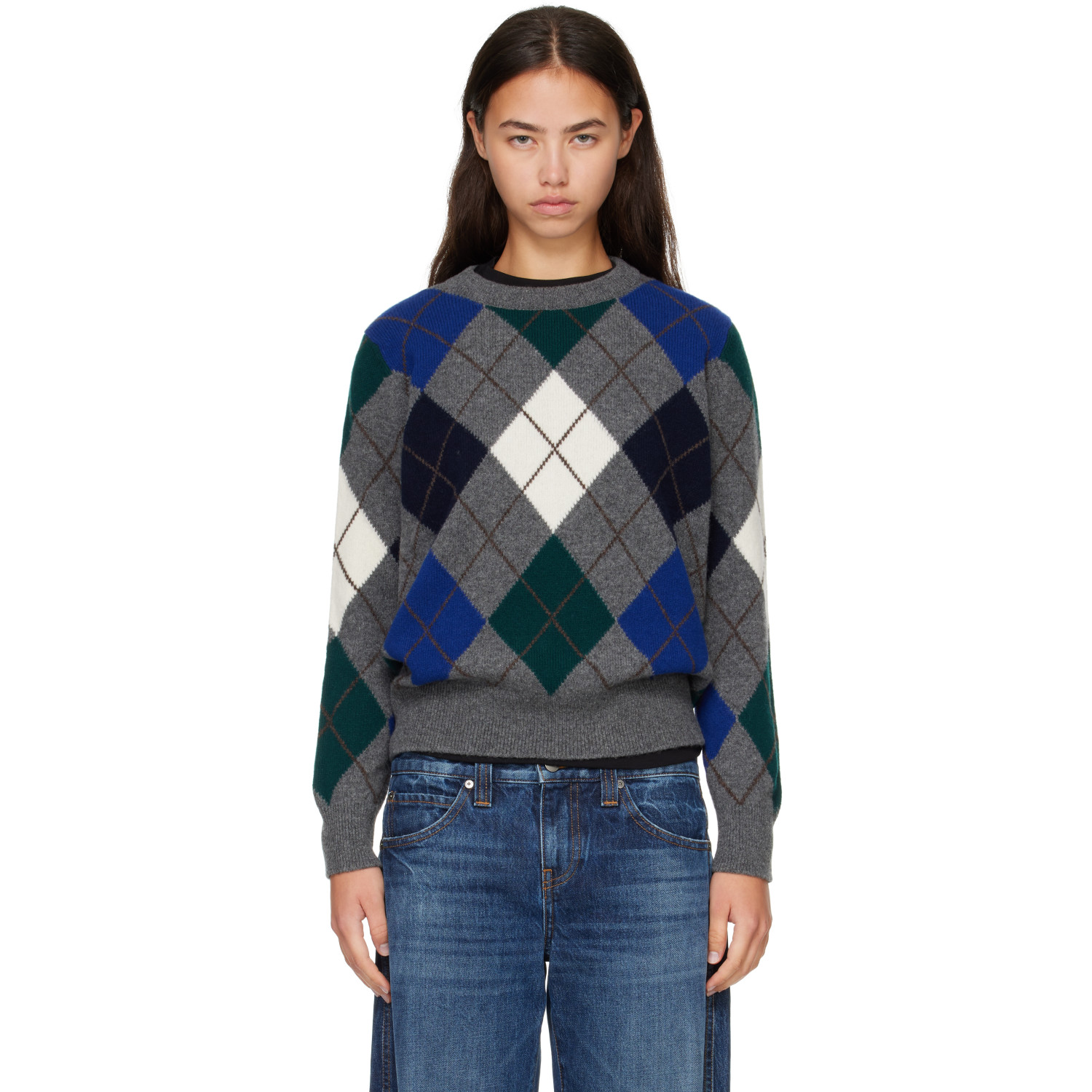 &Daughter Gray Ava Argyle Crewneck Sweater