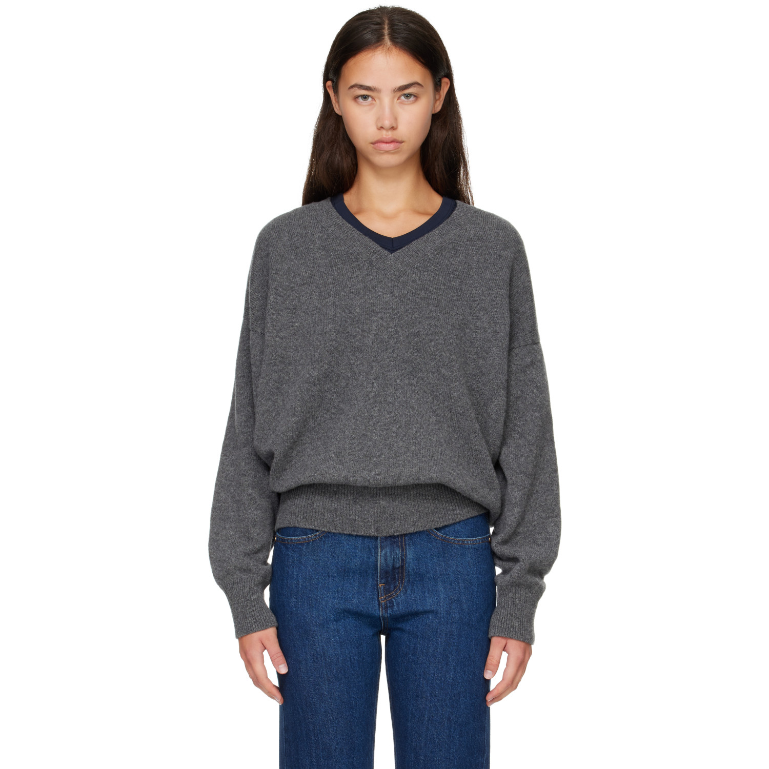 &Daughter Gray Innes Slouch V-Neck Sweater