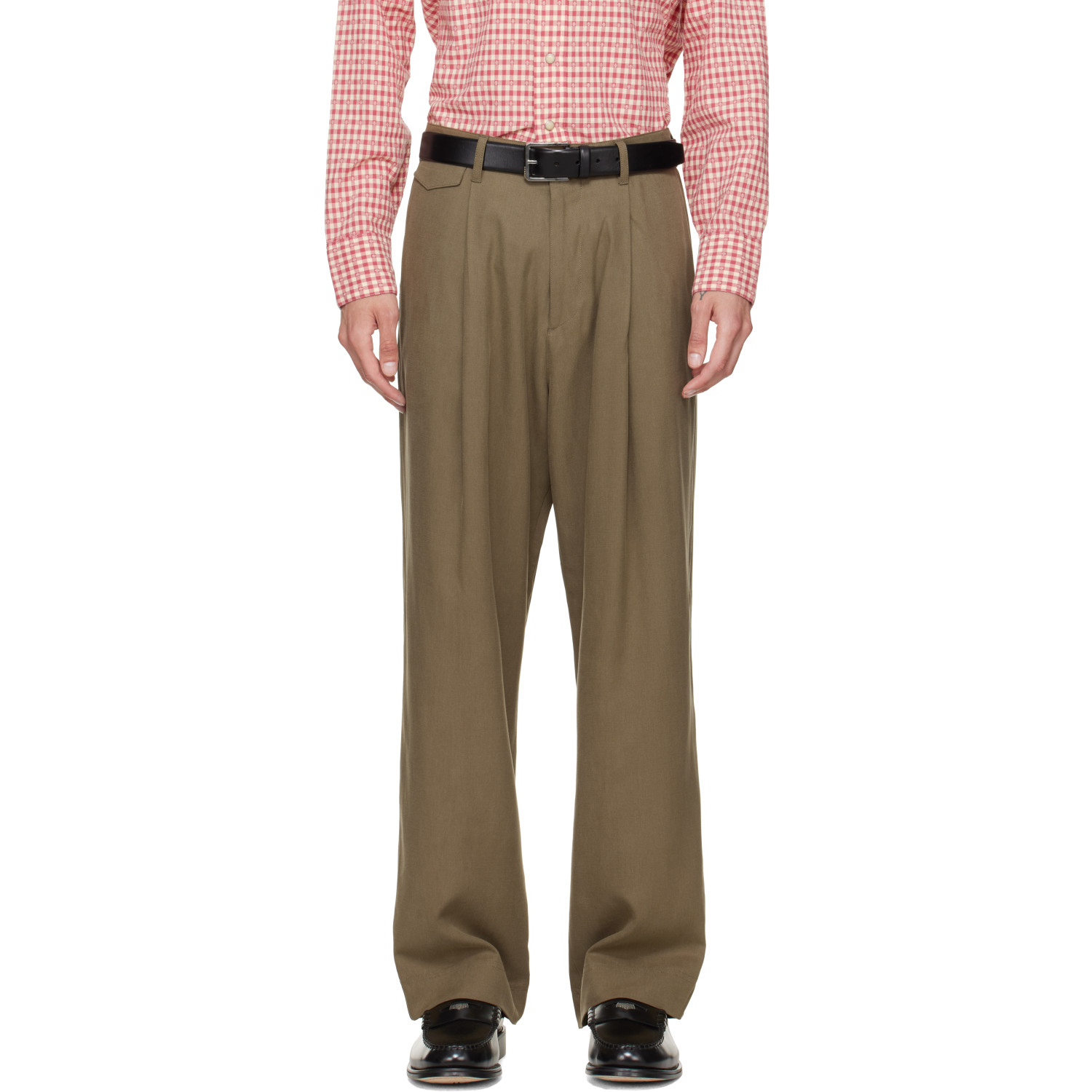 Paul Smith Khaki Relaxed-fit Pleated Lyocell Trousers