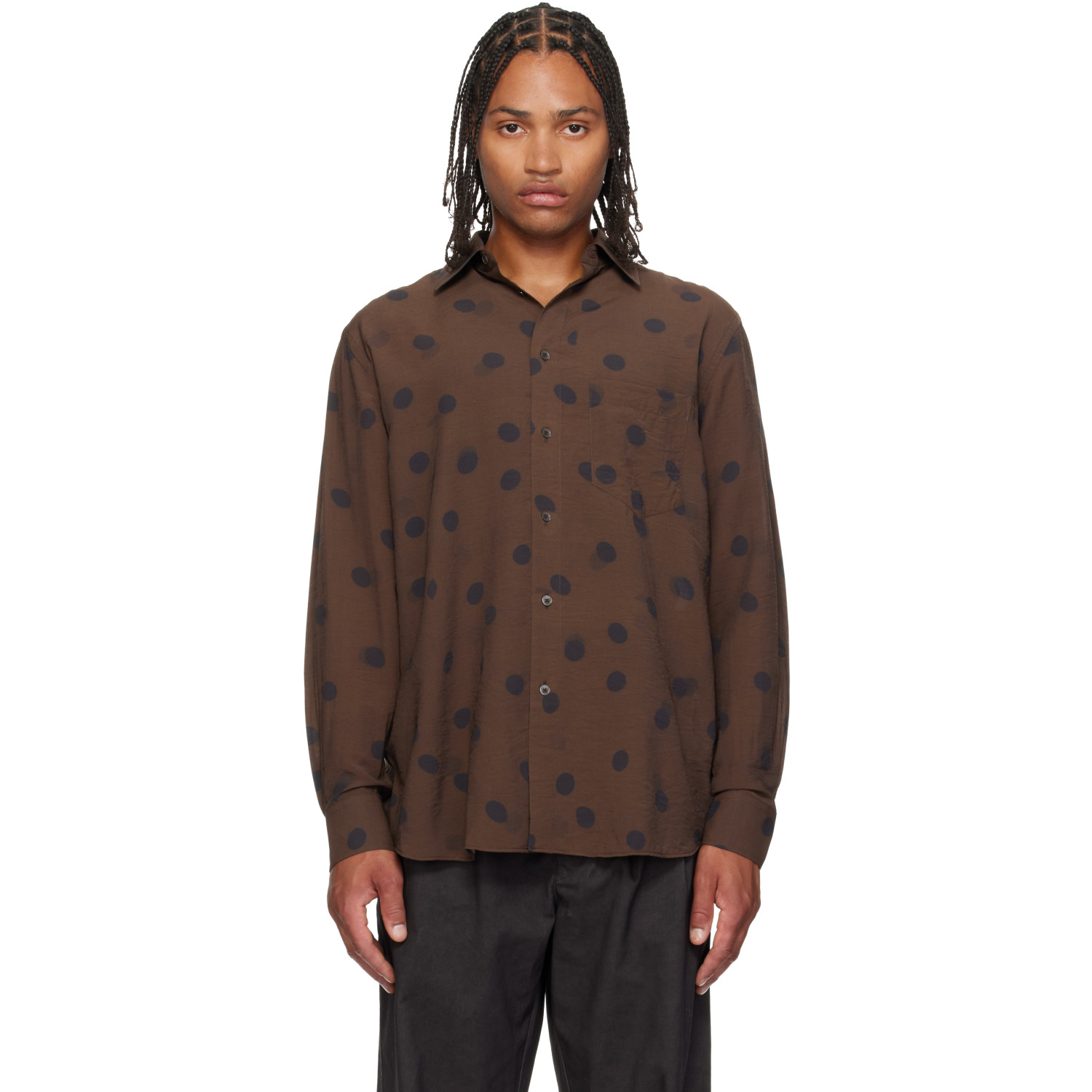 Paul Smith Brown Shadow Polka Viscose-Wool Shirt
