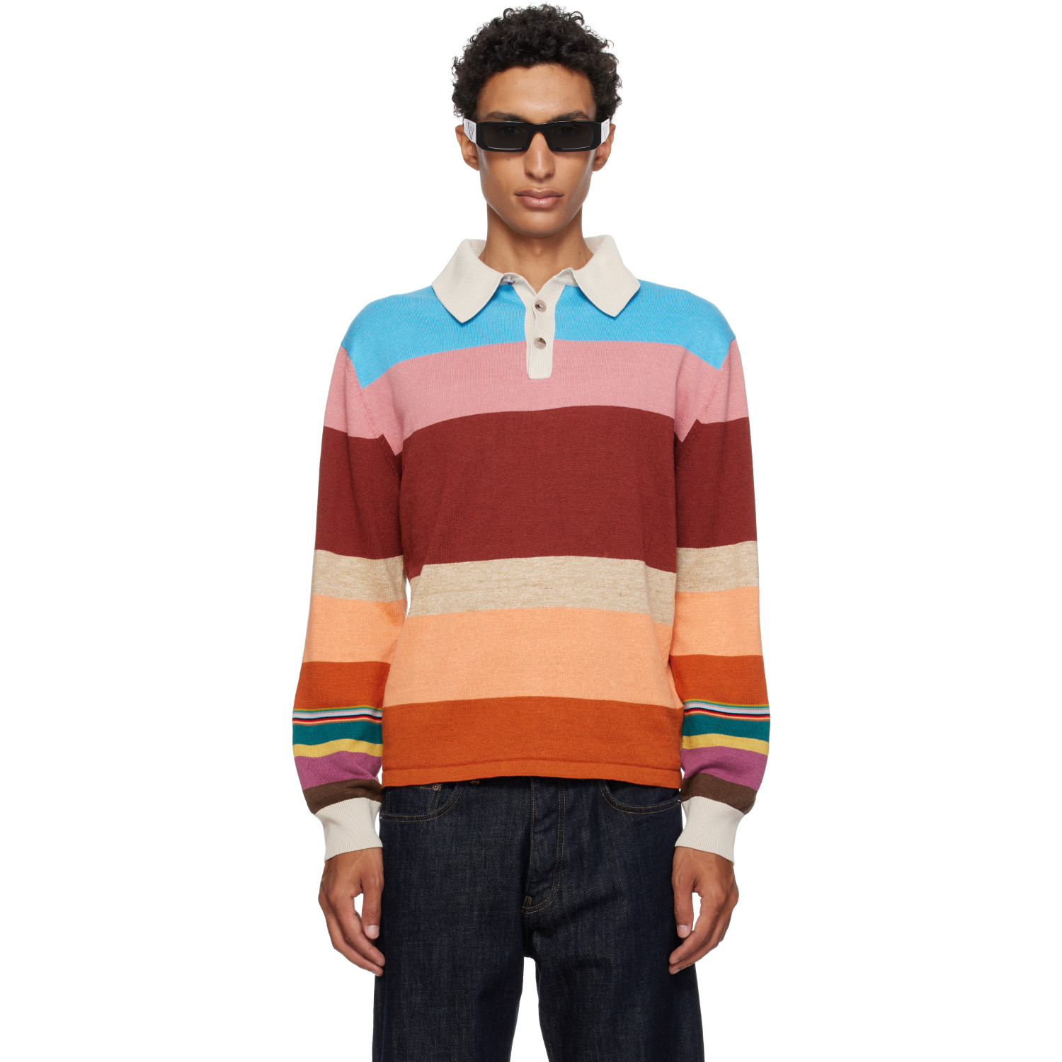 Paul Smith Multicolor Cotton-Linen Bold Stripe Rugby Polo