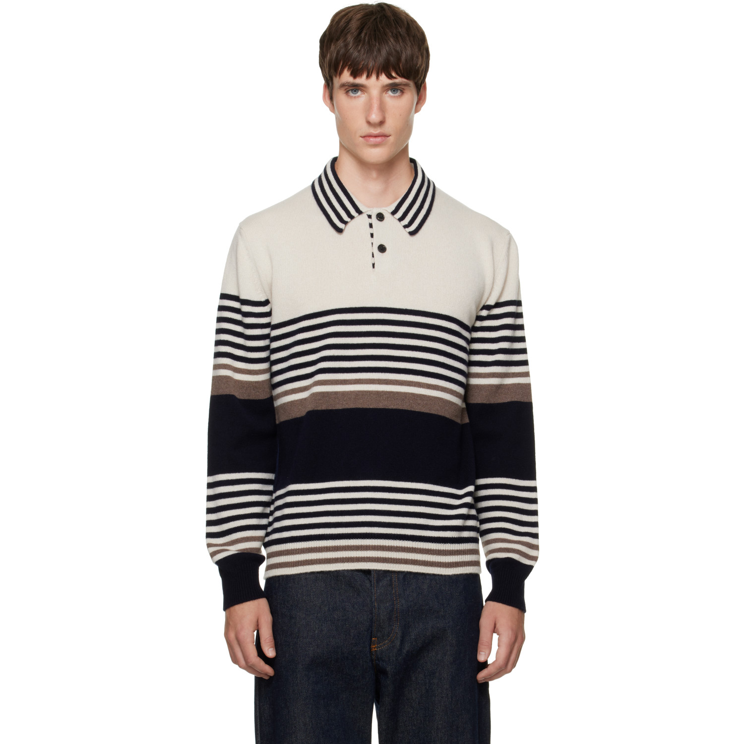 Paul Smith Off-White Stripe Wool Polo Sweater