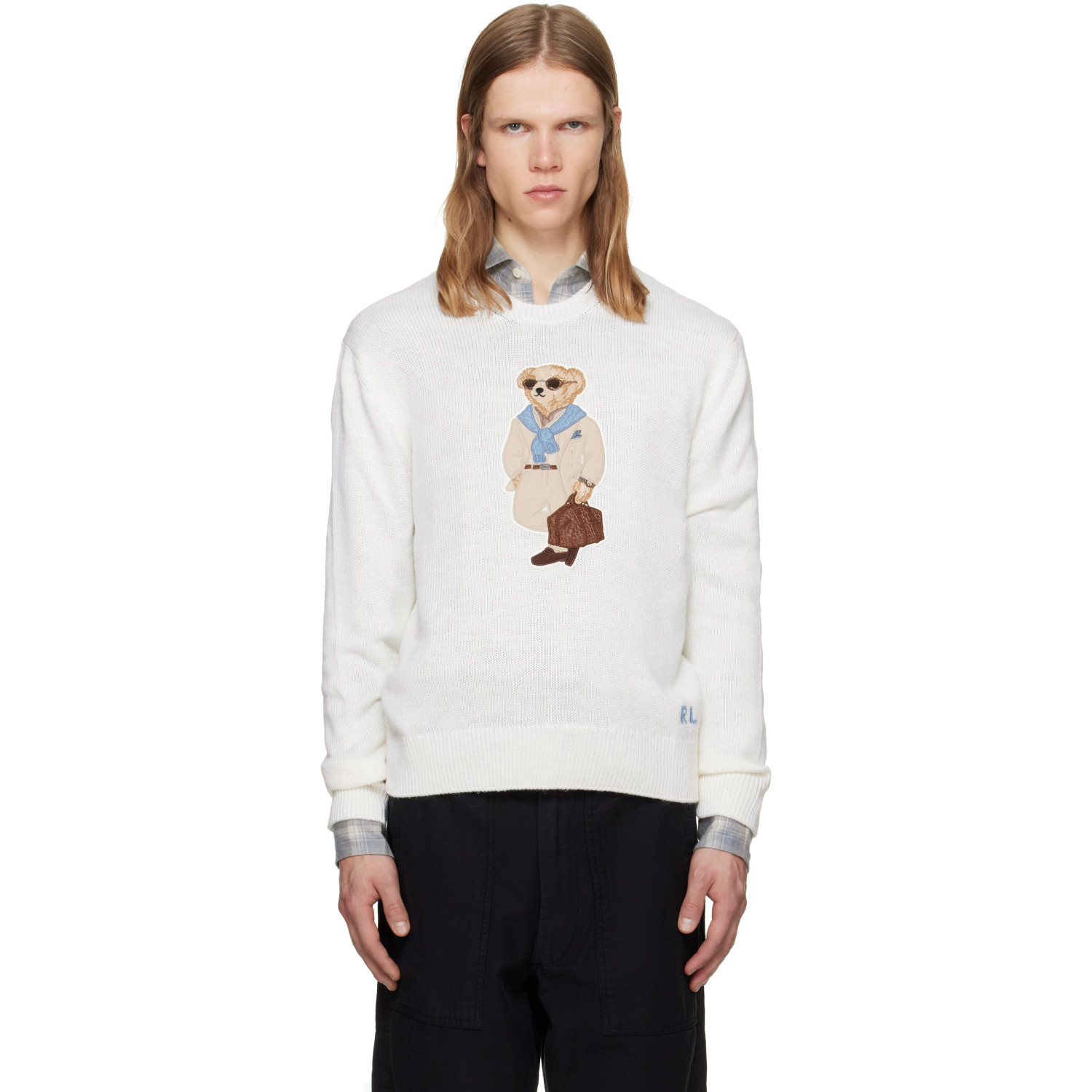Ralph Lauren Purple Label Off-White Polo Bear Silk-Linen Sweater