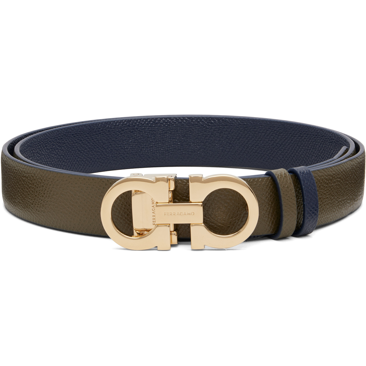 Ferragamo Khaki Gancini Reversible & Adjustable Belt