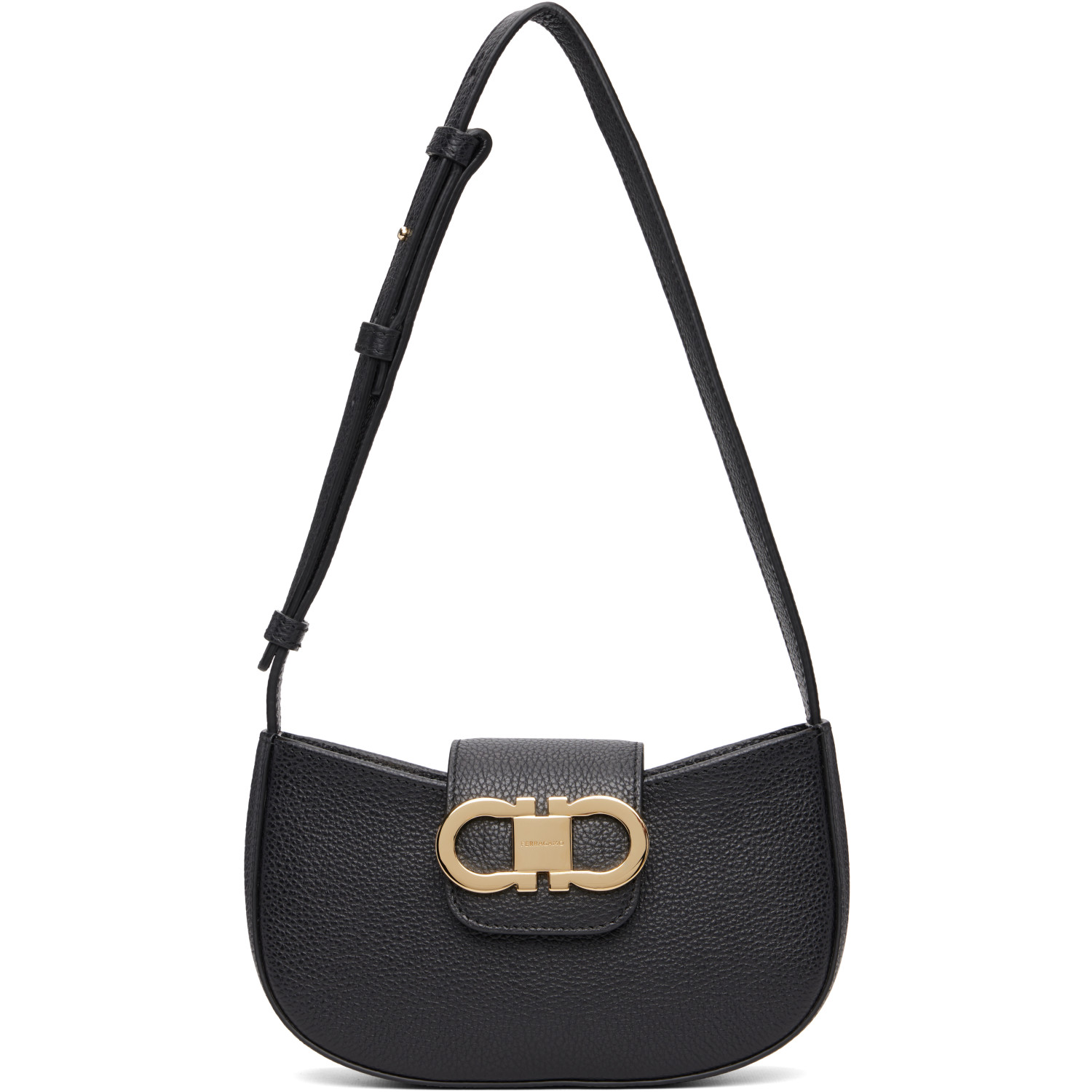Ferragamo Black Double Gancini Mini Shoulder Bag