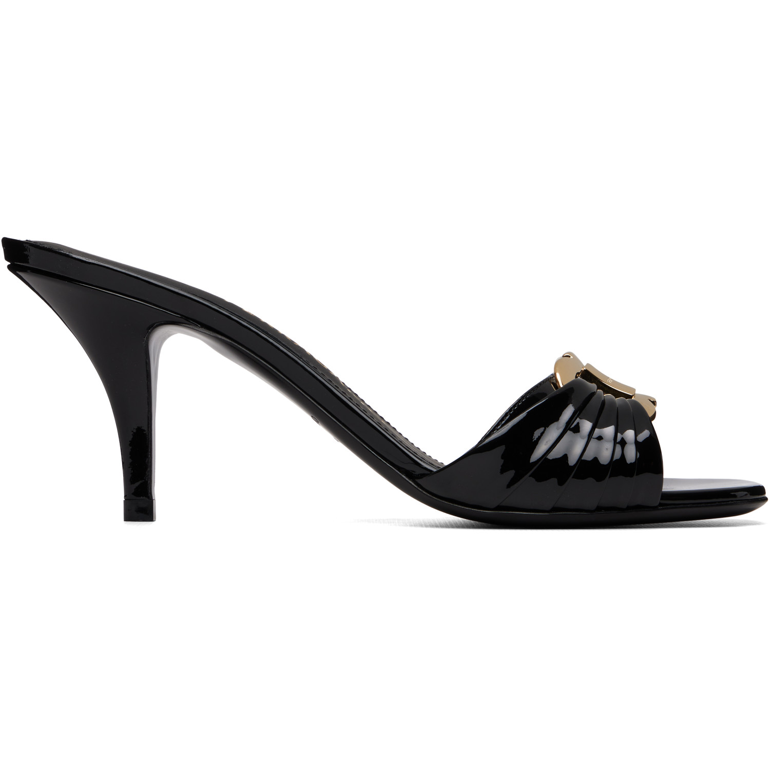 Ferragamo Black Gancini Ornament Slide Heeled Sandals
