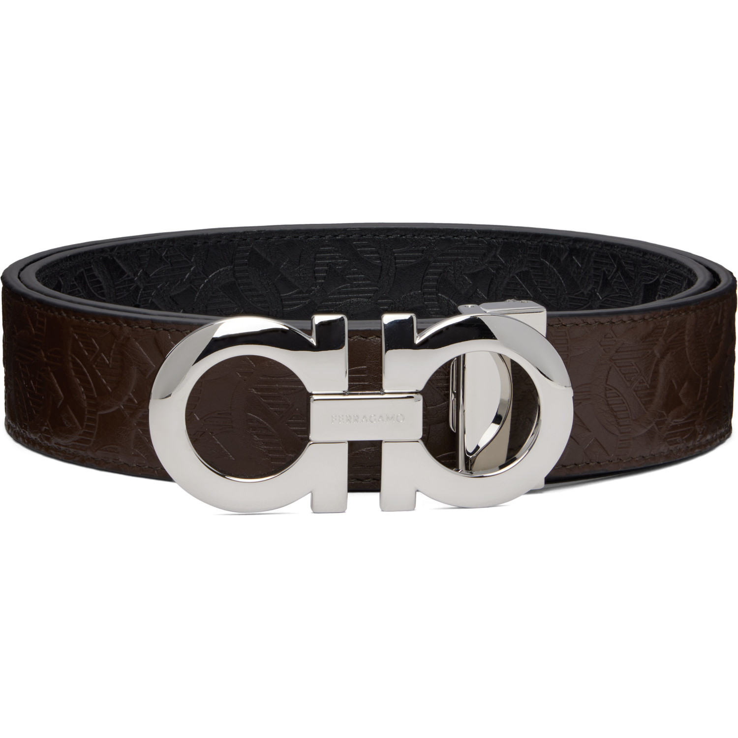 Ferragamo Brown & Black Gancini Adjustable & Reversible Belt