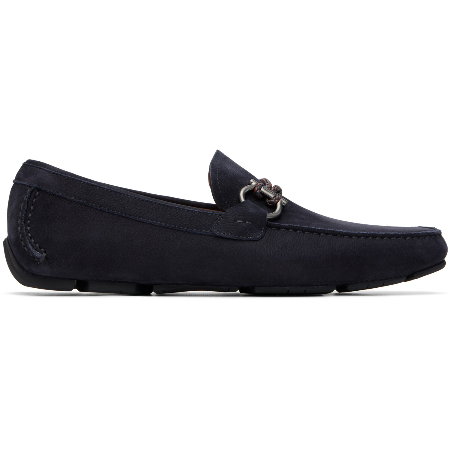 Ferragamo Navy Gancini Ornament Driver Loafers