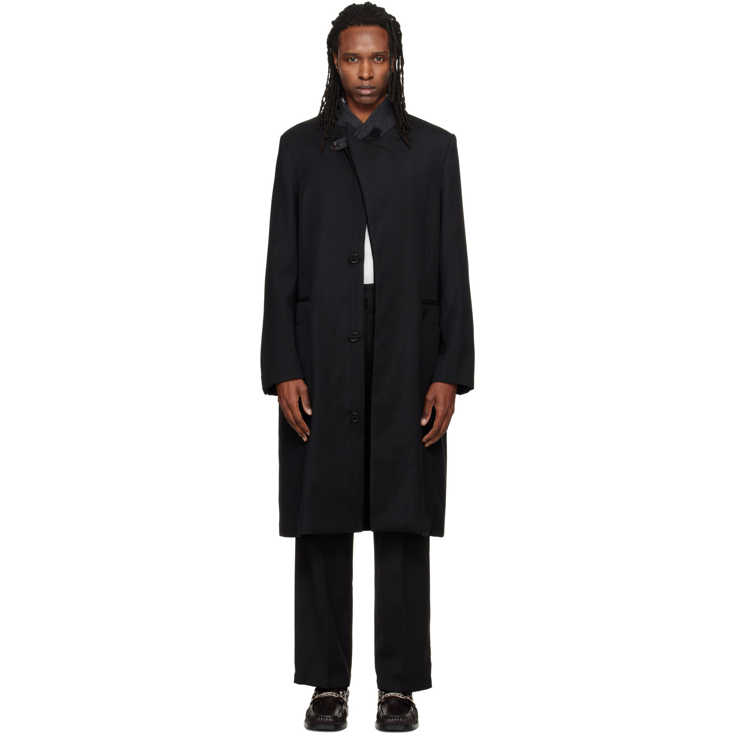 NULLUS Black Pierced Collar Coat