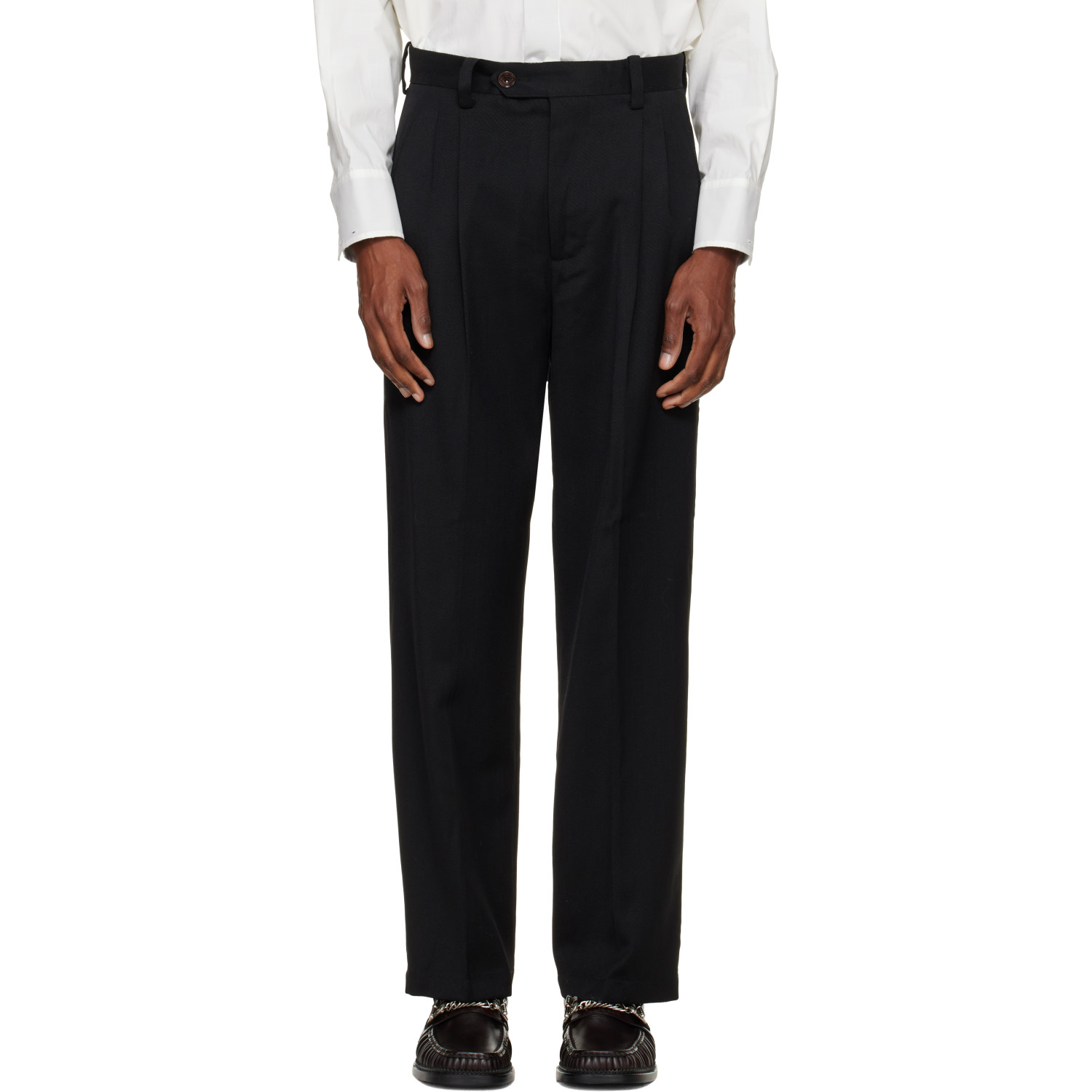 NULLUS Black Woolen Layered Tapered Trousers