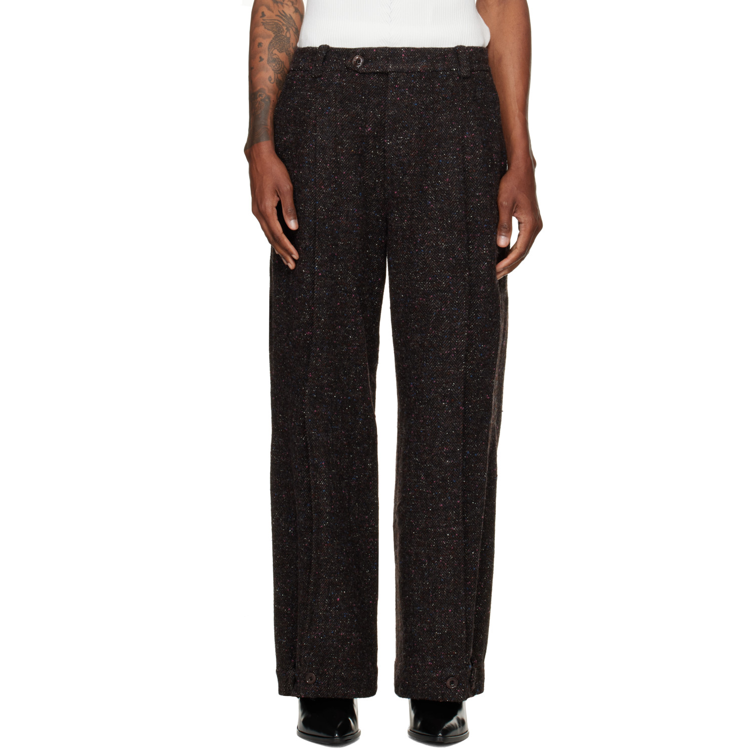 NULLUS Gray Layered Folded Trousers