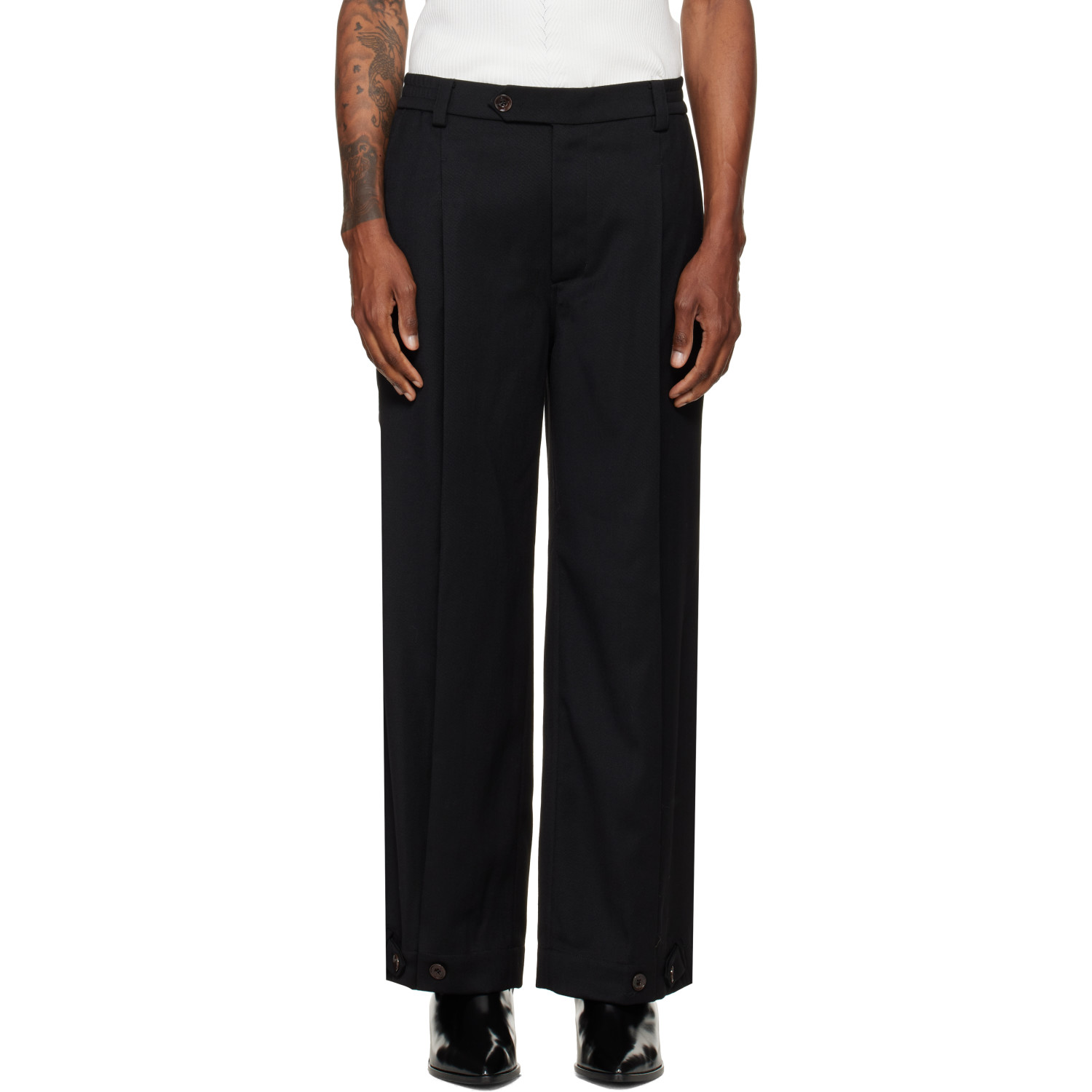 NULLUS Black Layered Folded Trousers