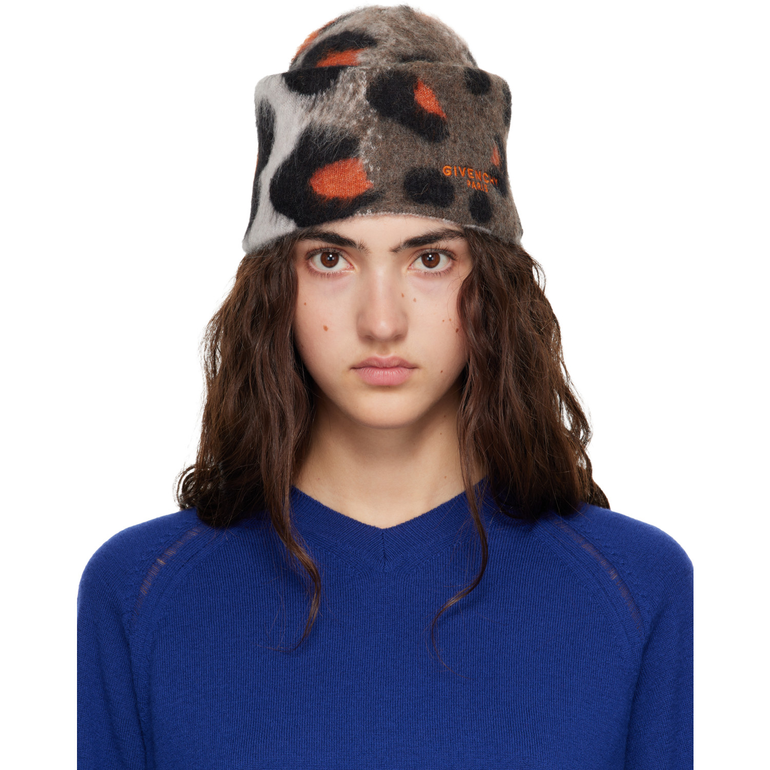 Givenchy Taupe & Orange Hairy Animal Beanie