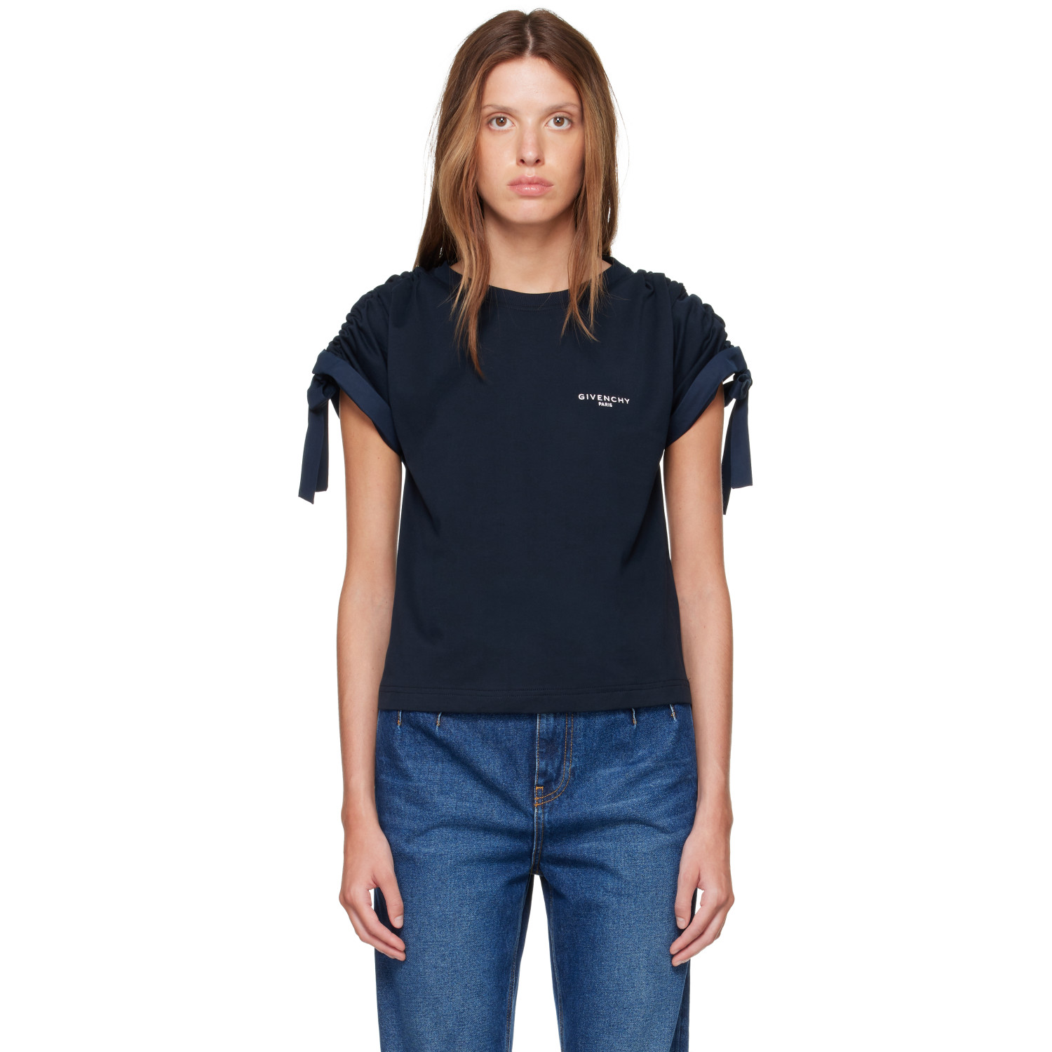 Givenchy Navy Gathered Shoulder T-shirt