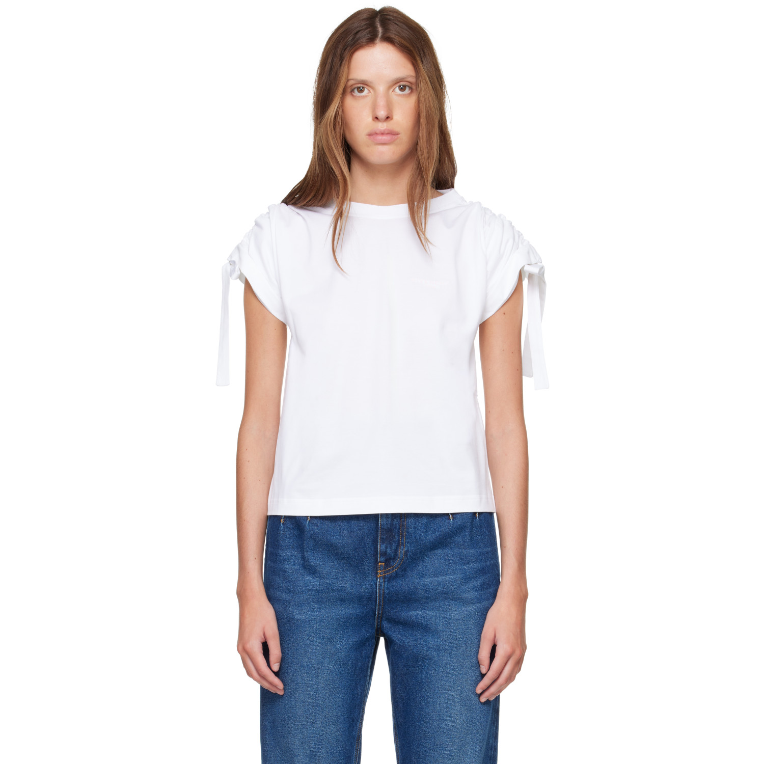 Givenchy White Gathered Shoulder T-Shirt