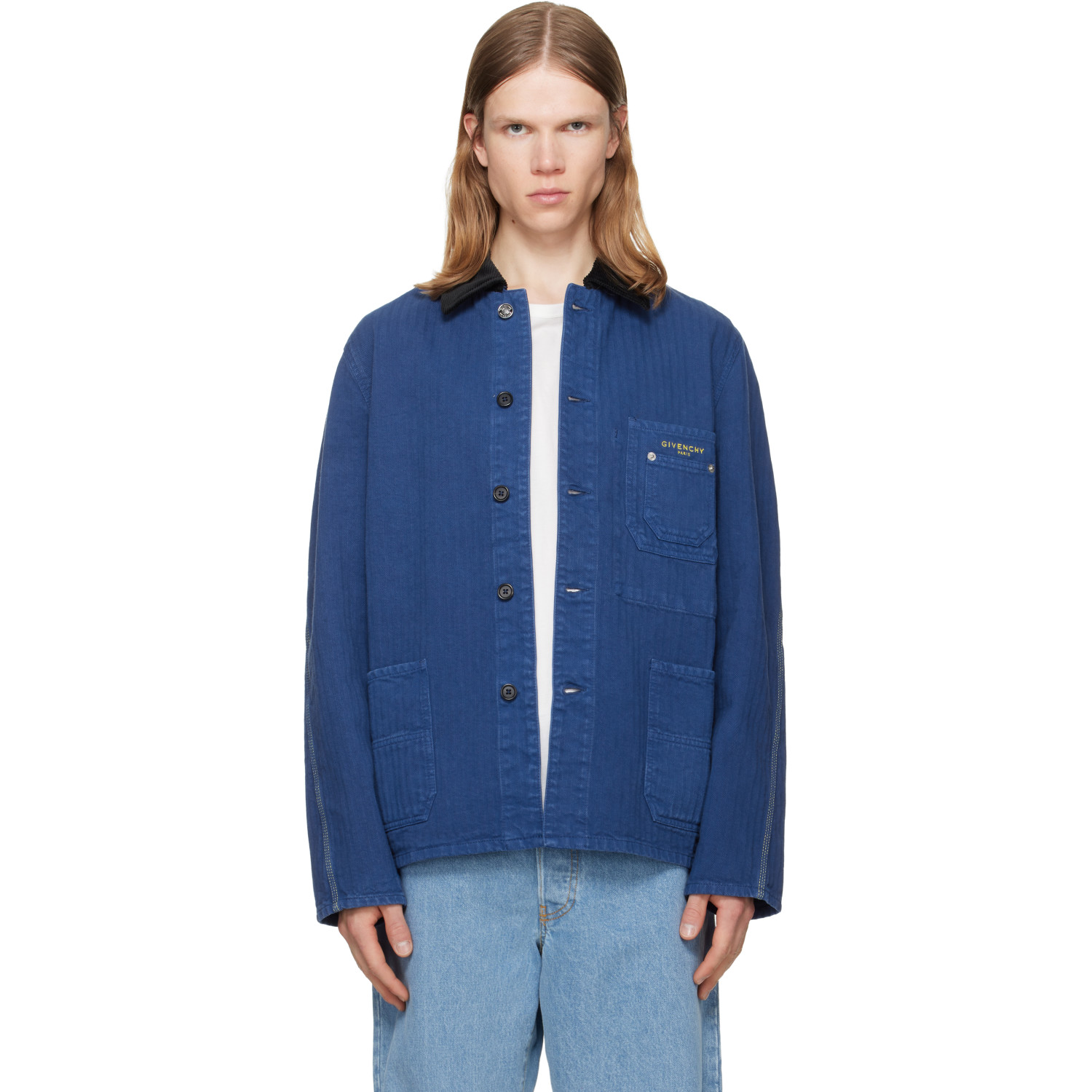 Givenchy Navy Couture Seam Herringbone Denim Jacket