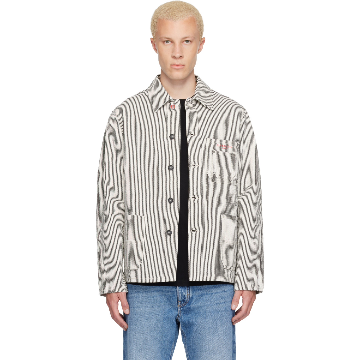 Givenchy White & Navy Striped Workwear Jacket