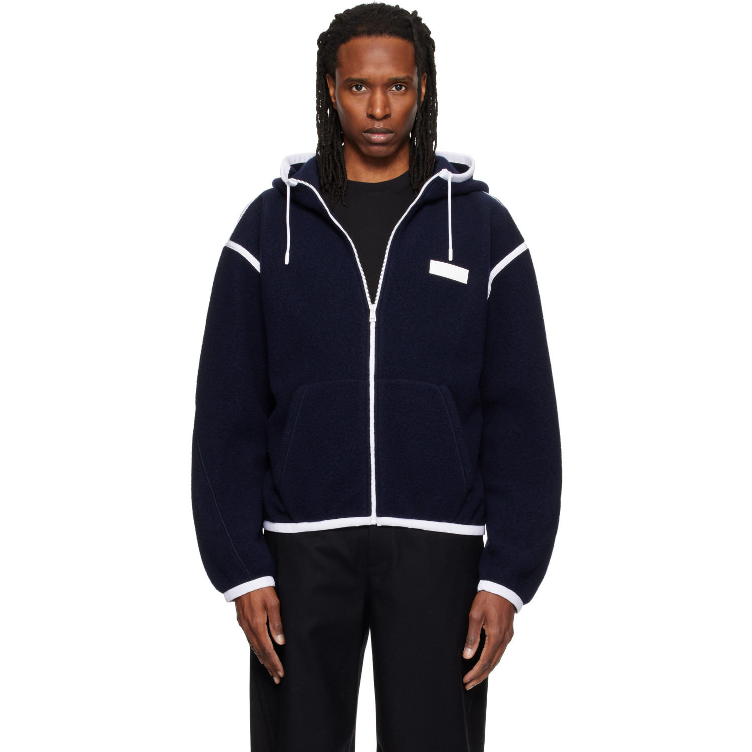 Givenchy Navy Fleece Gros Grain Detail Jacket