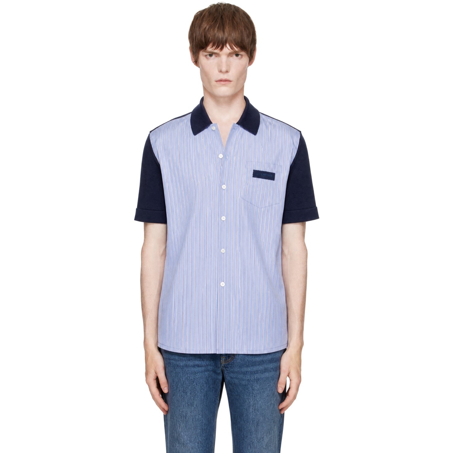 Givenchy Blue & Navy Striped 'Givenchy Paris' Gros Grain Shirt