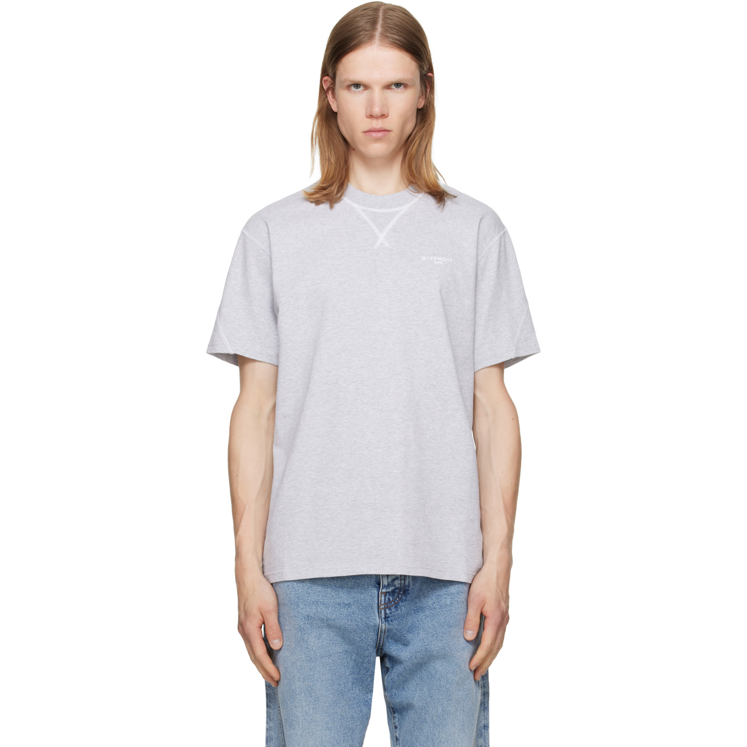 Givenchy Gray Contour Seam Contrasted Stitch T-shirt