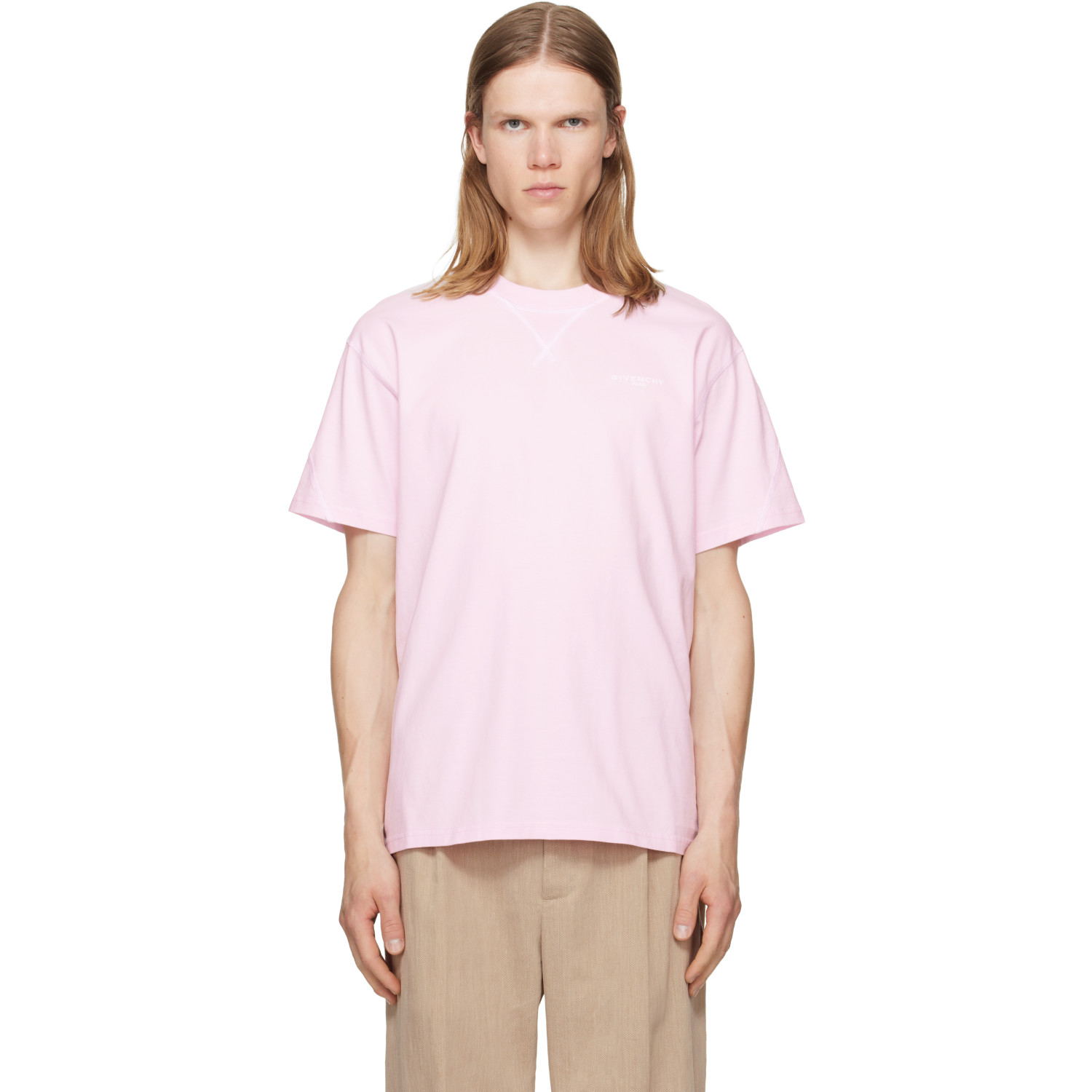 Givenchy Pink Contour Seam Contrasted Stitch T-shirt