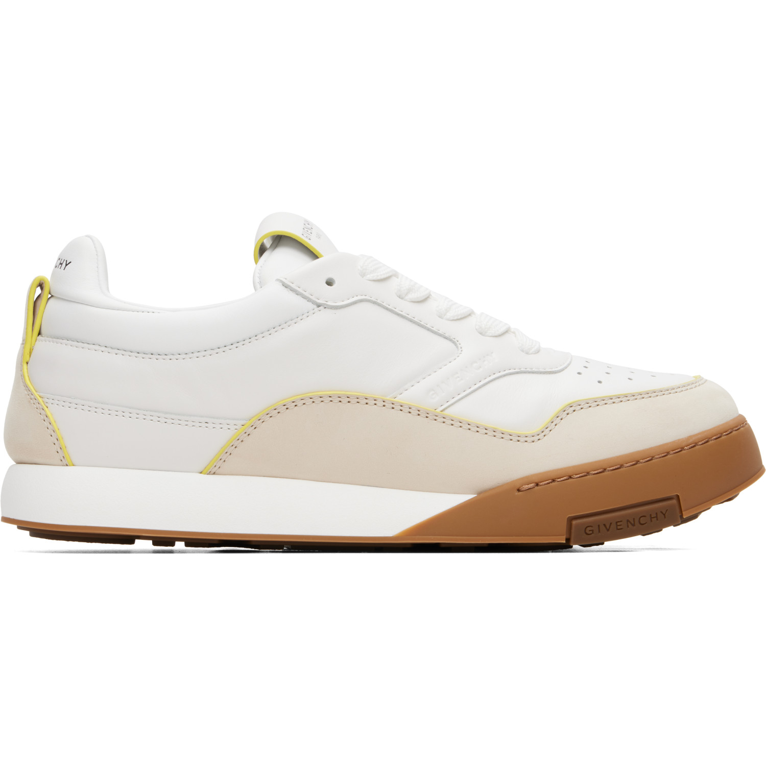 Givenchy White ' Yard' Leather Sneakers In White/yellow