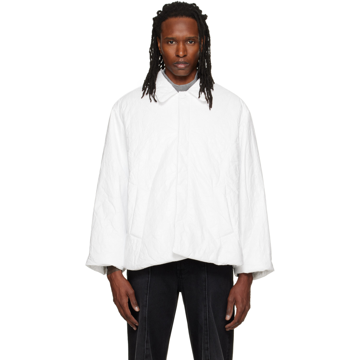 ALAINPAUL White Padded Short Car Coat
