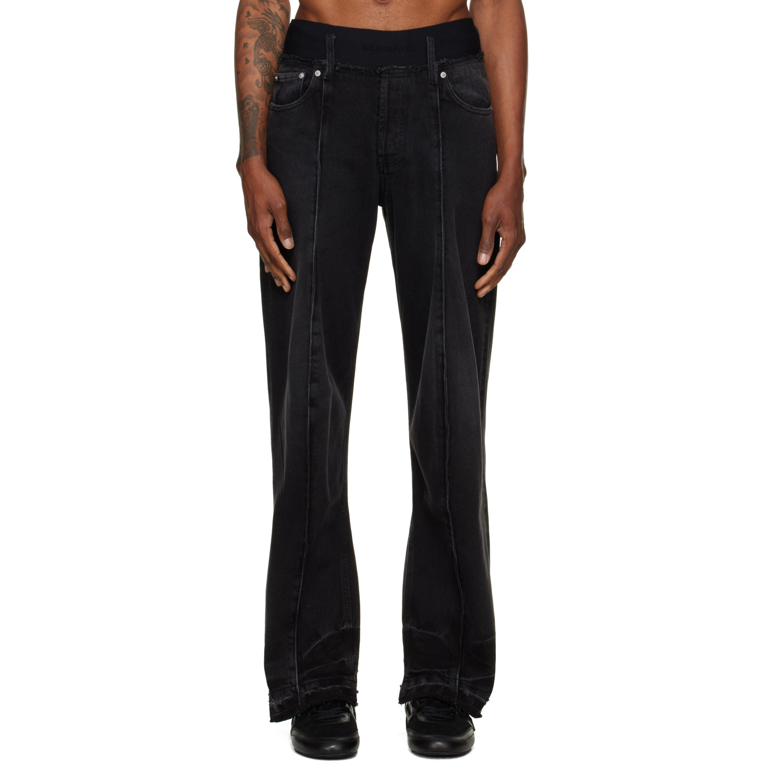 ALAINPAUL Black Elasticated Waist Knee Shape Jeans