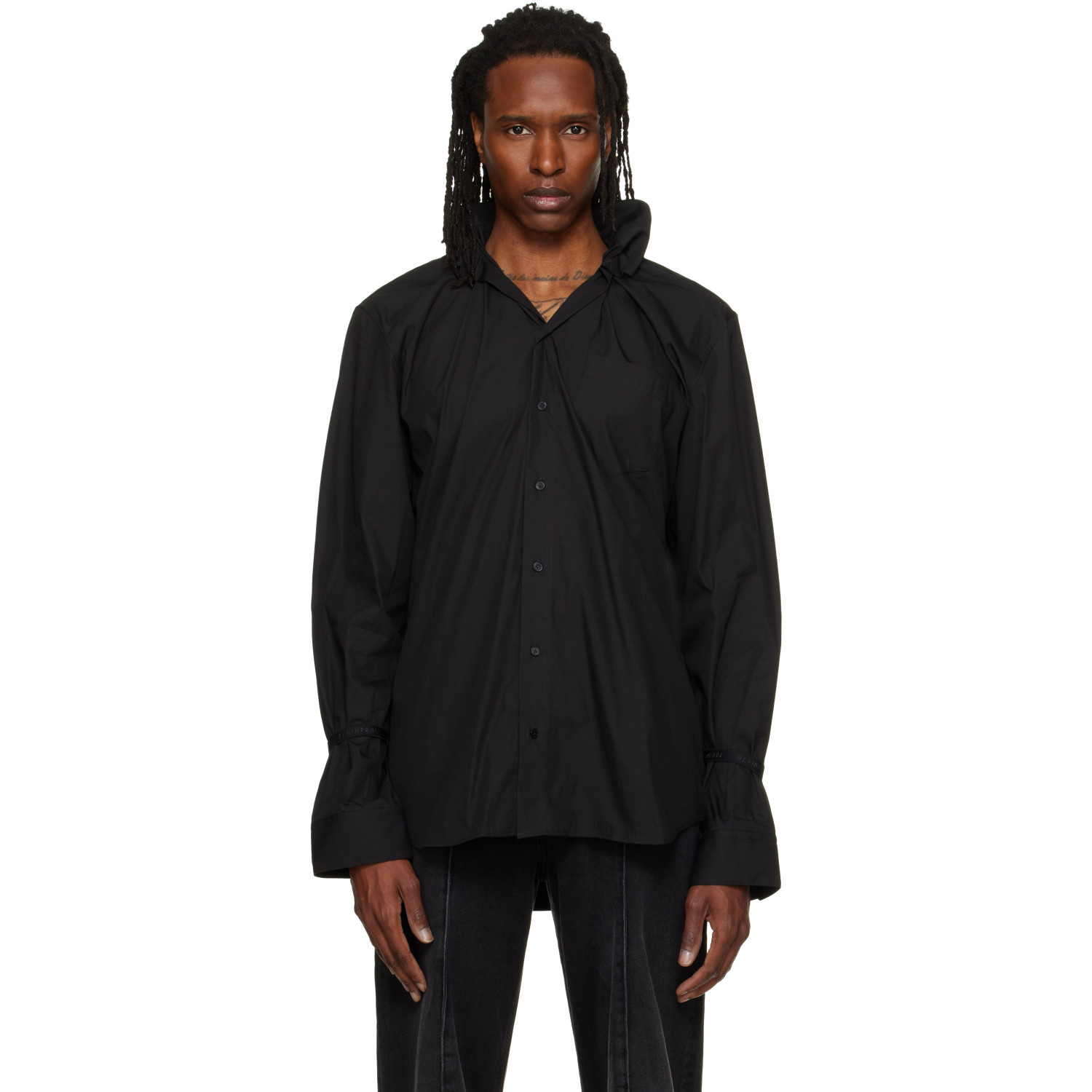 ALAINPAUL Black Elasticated Collar Shirt