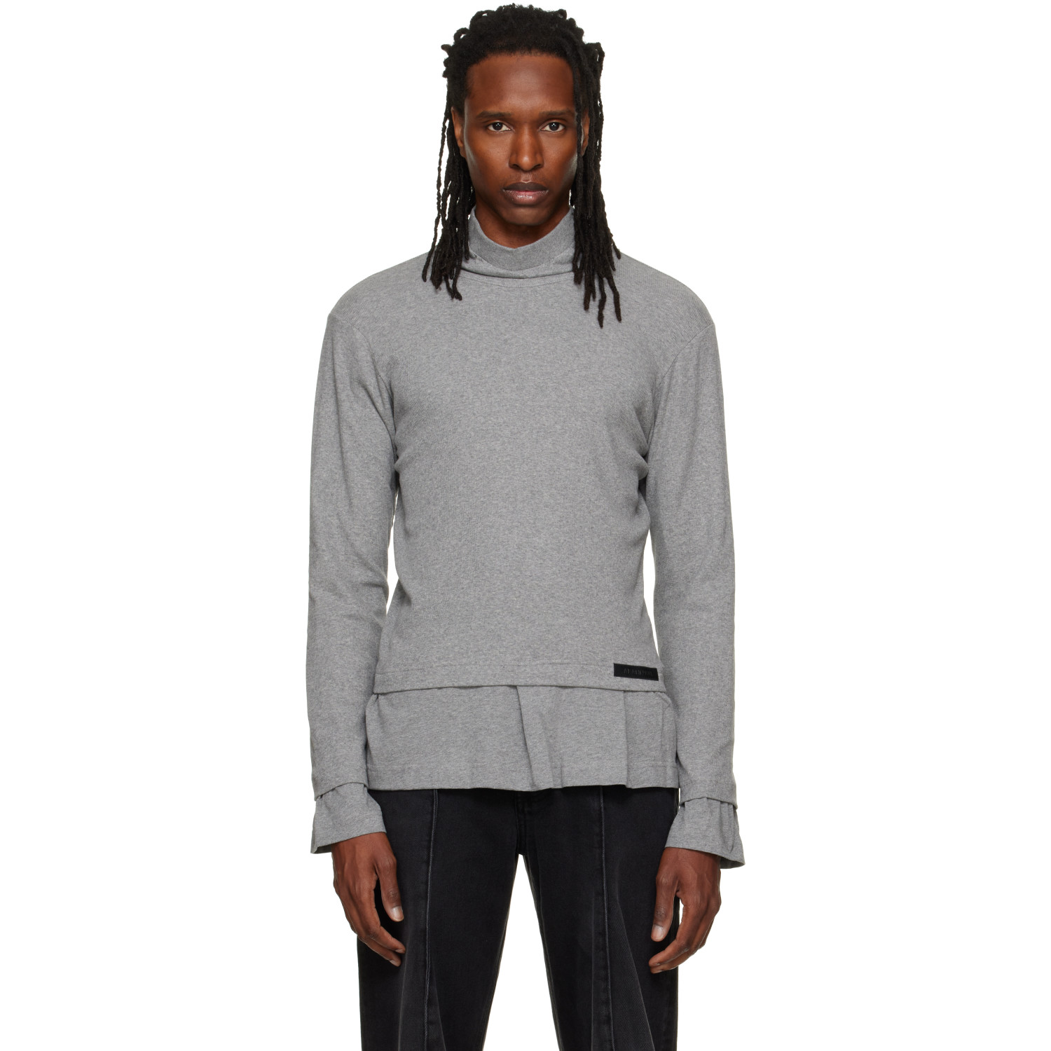 ALAINPAUL Gray High Neck Layered T-shirt