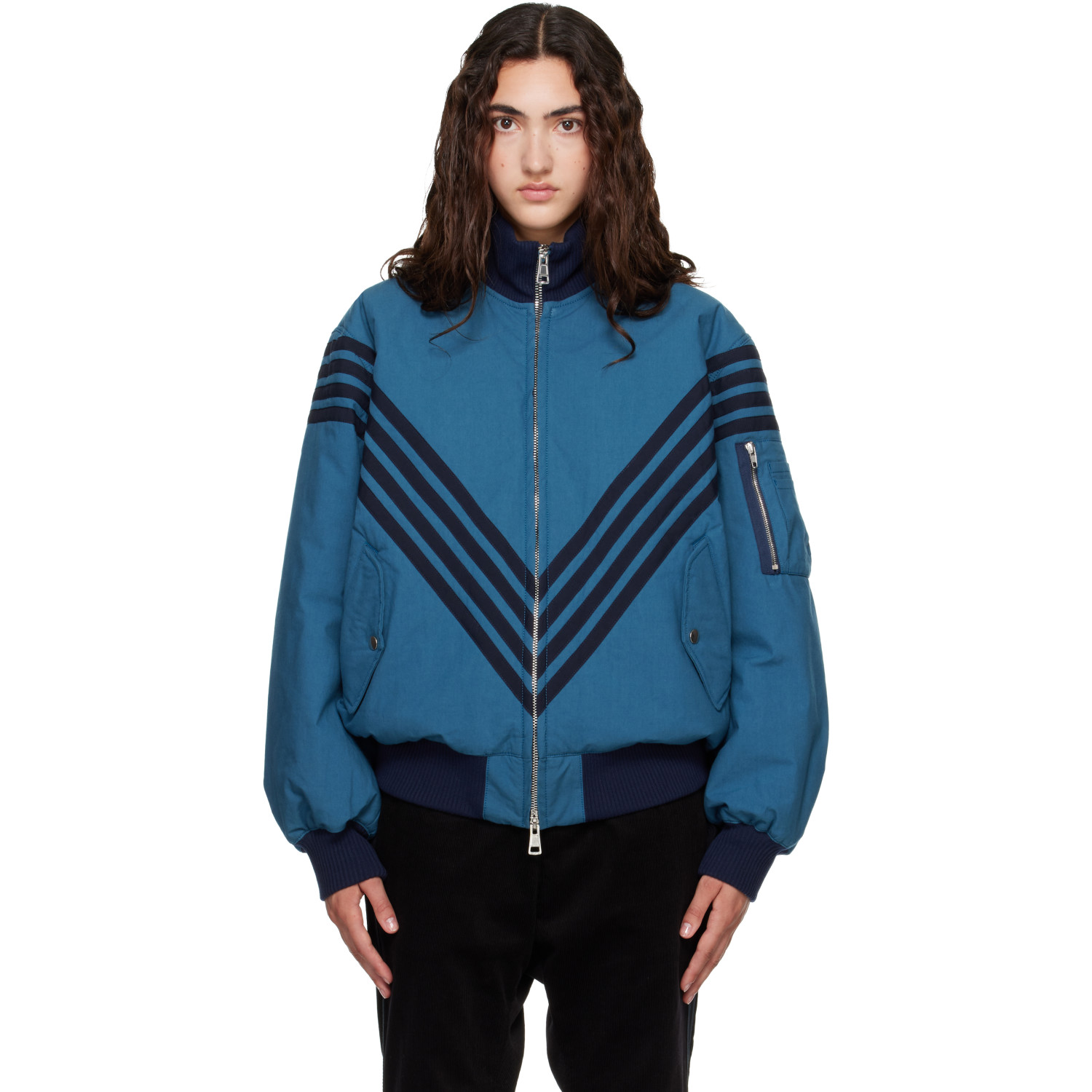 Stefan Cooke Blue Chevron Tanker Bomber Jacket