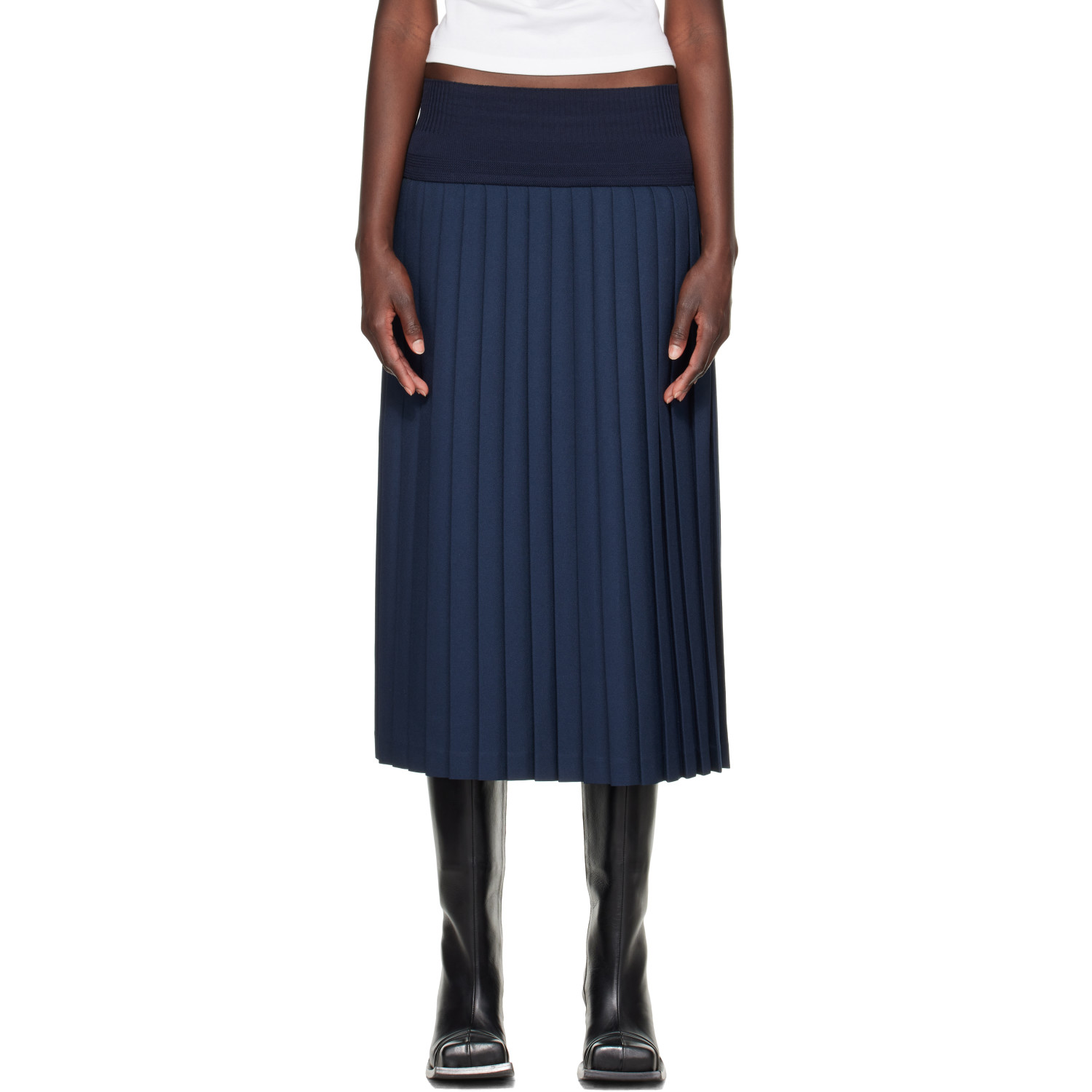 Stefan Cooke Navy Match Midi Skirt
