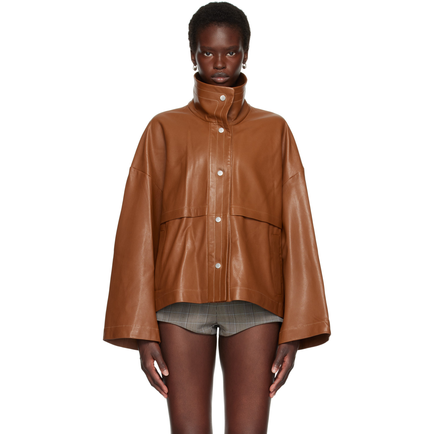 Nour Hammour Tan Park Leather Jacket