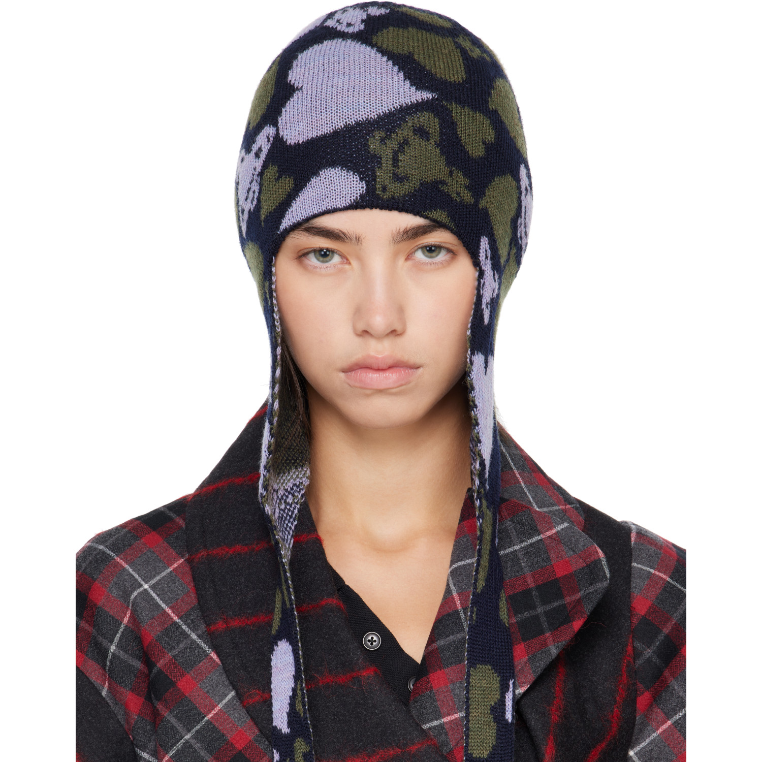 Vivienne Westwood Khaki & Purple Ear Flap Beanie