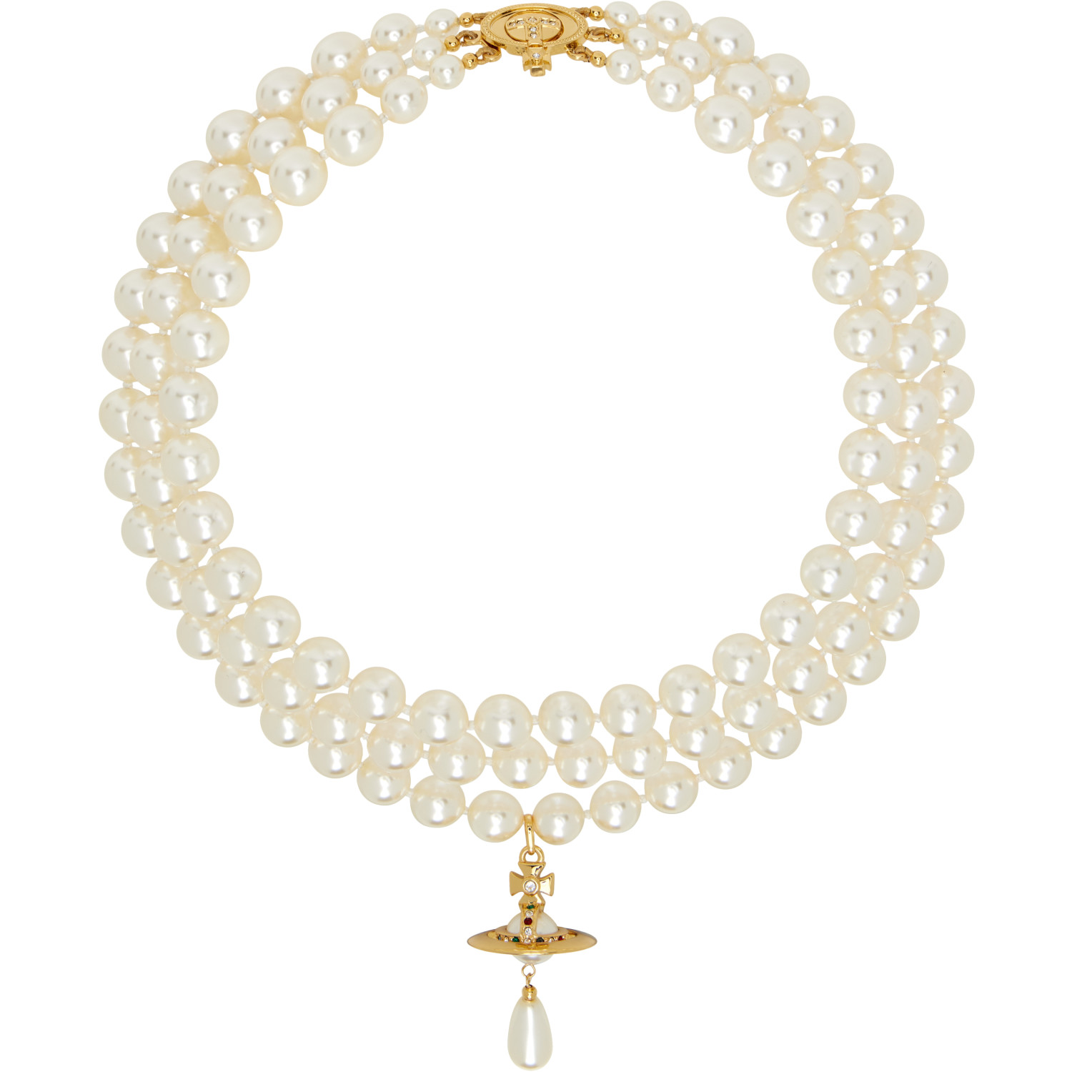 Vivienne Westwood Three Row Faux Pearl Drop Choker