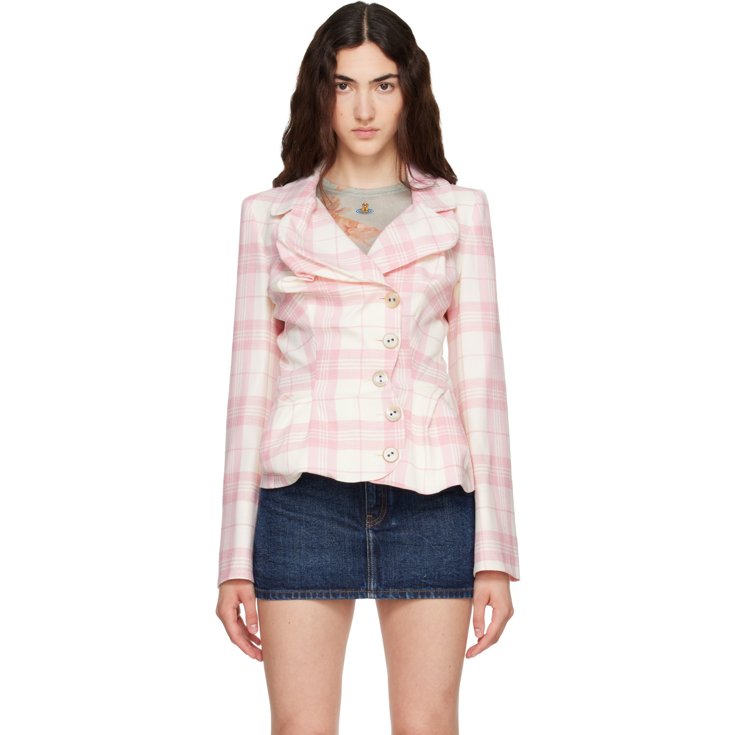 Vivienne Westwood Pink & Off-White Drunken Tailored Blazer