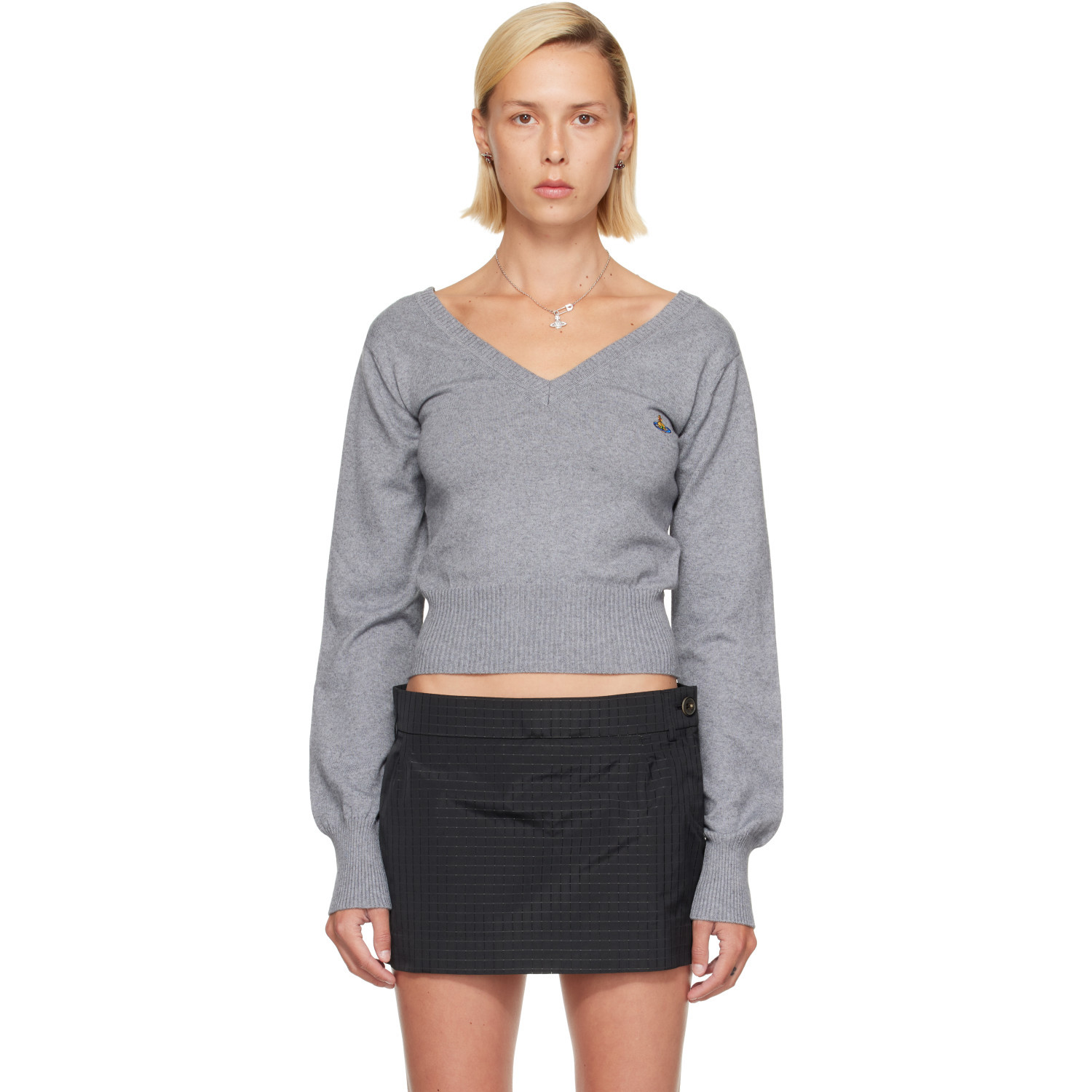 Vivienne Westwood Gray Beatrice V-Neck Sweater