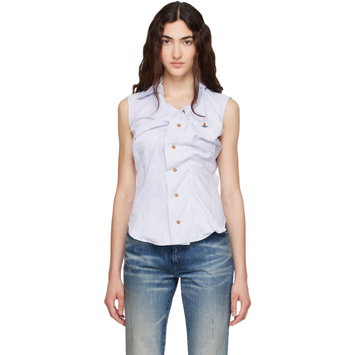 Vivienne Westwood Blue Short Sleeve Drunken Shirt