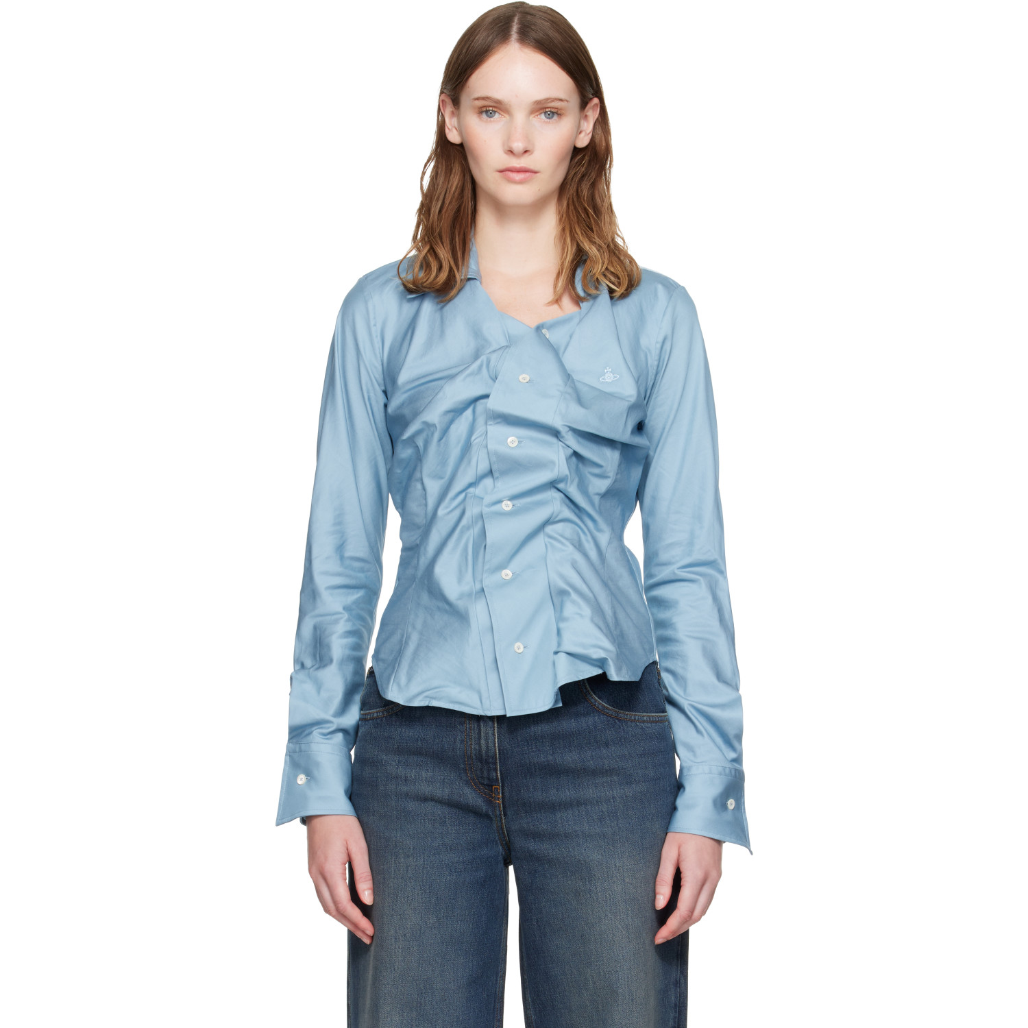Vivienne Westwood Blue Heritage Twill 'Drunken Shirt' Blouse