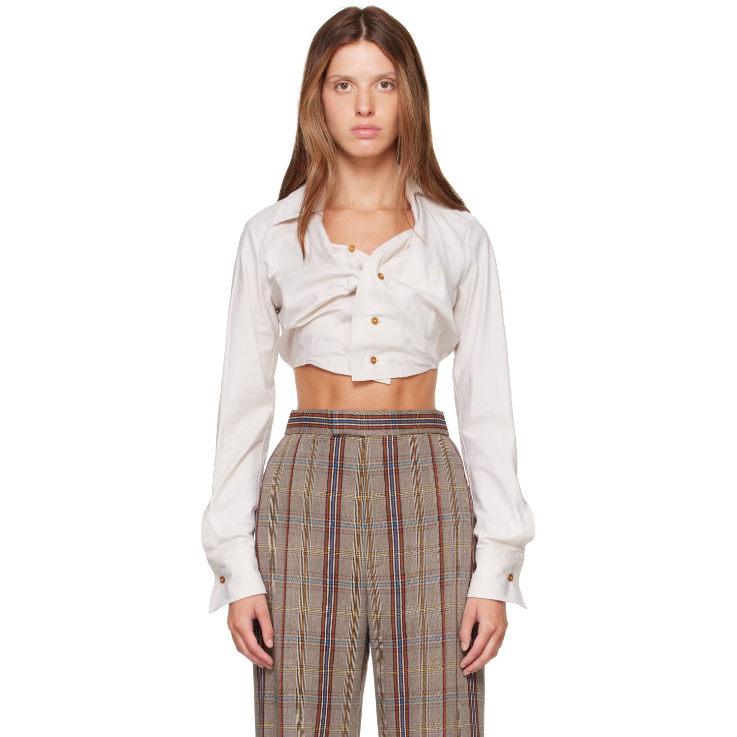 Vivienne Westwood Off-White Cropped Drunken Shirt