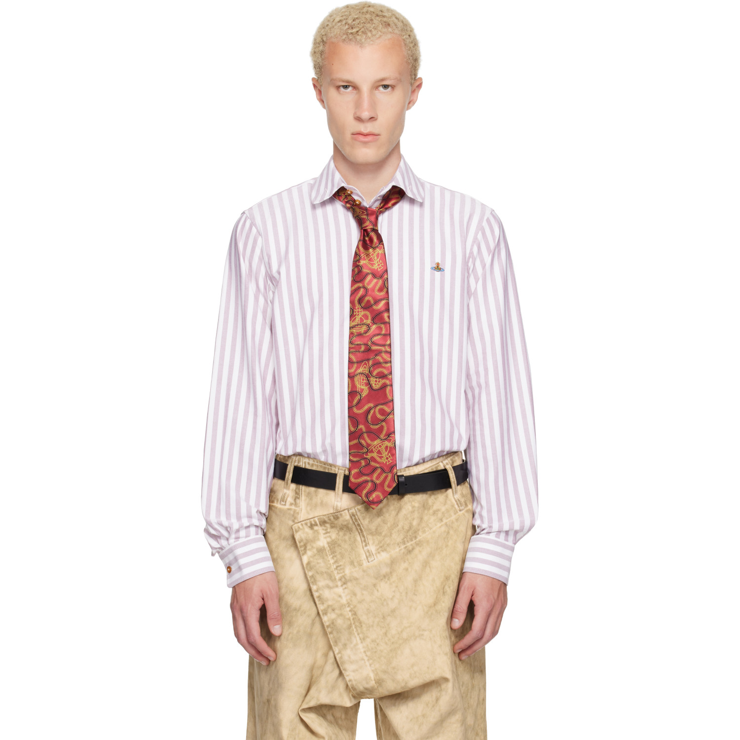 Vivienne Westwood White & Burgundy Two Button Krall Shirt