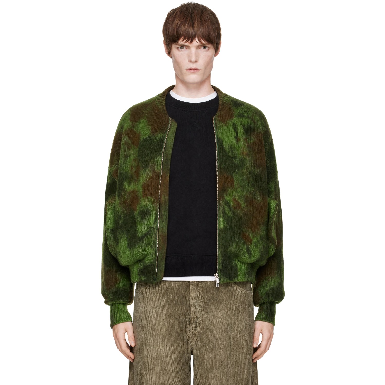 vowels Green Knitted Bomber Jacket