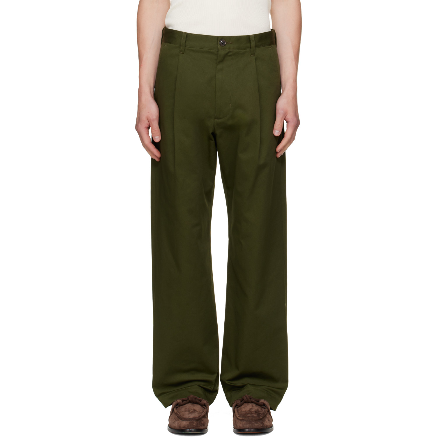 vowels Green Pleated Trousers