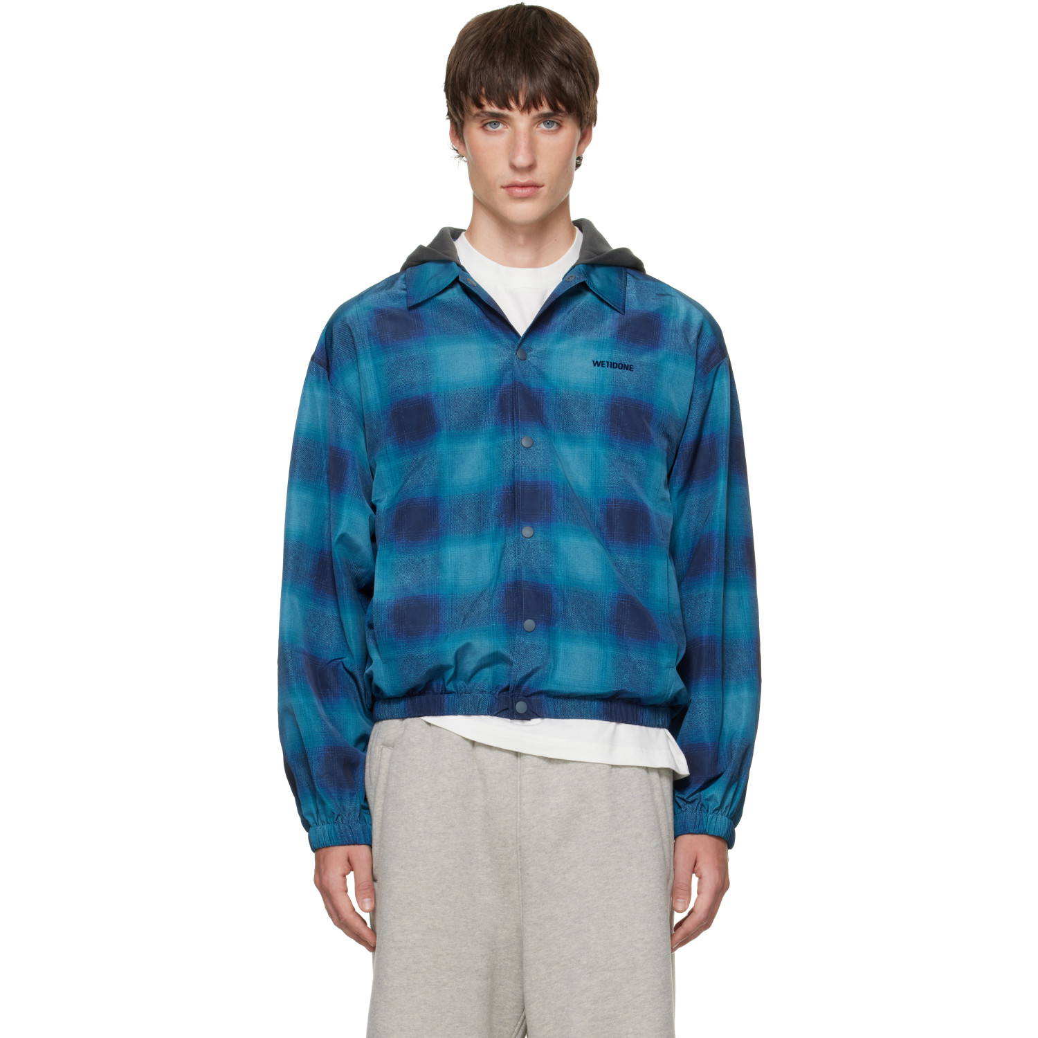 We11done Blue Check Coach Jacket