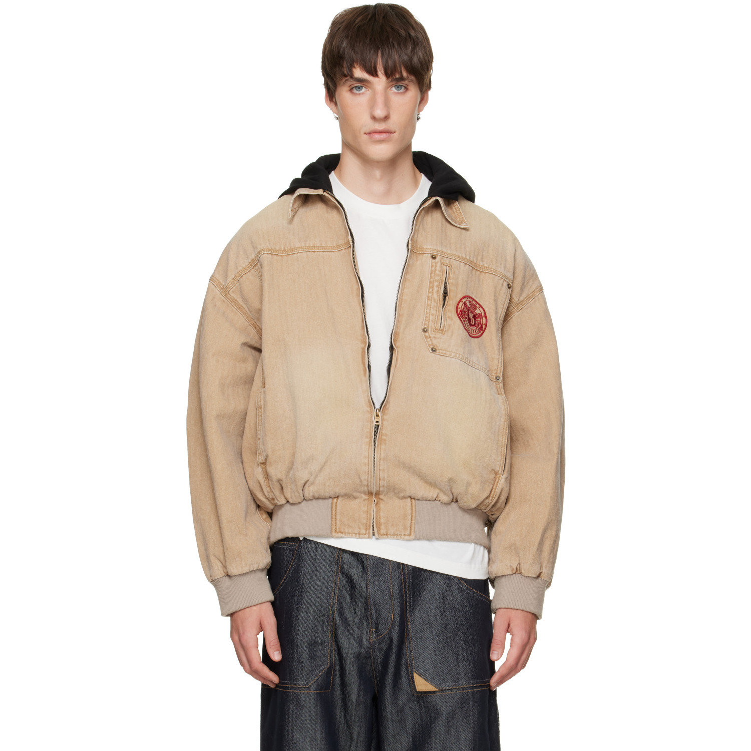 We11done Tan Hooded Herringbone Jacket