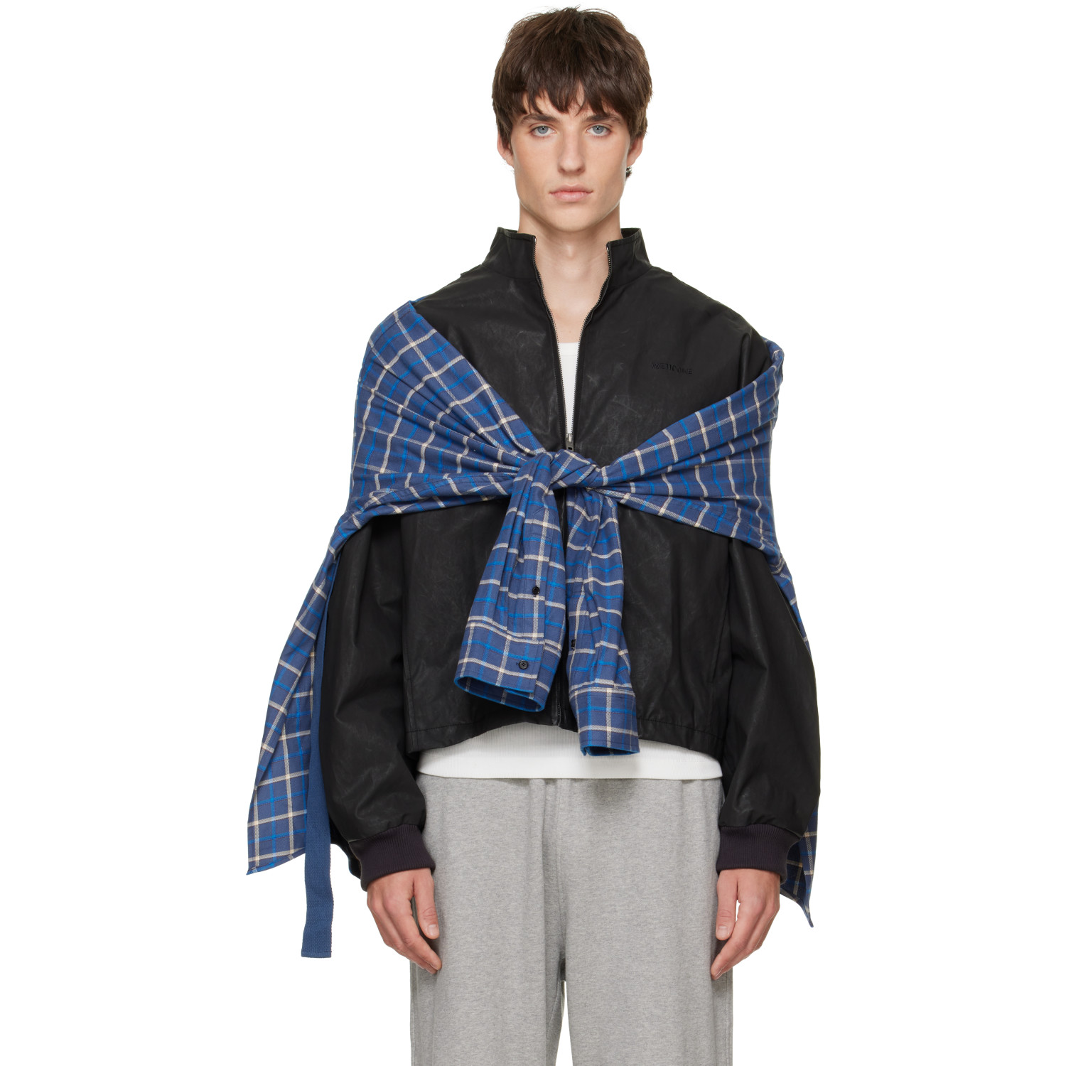 We11done Black Coated Layered Harrington Jacket